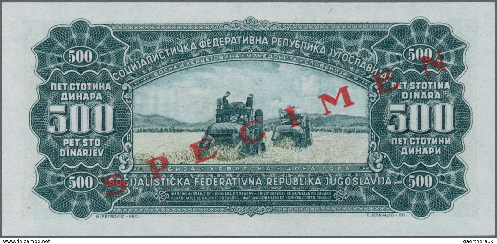 Yugoslavia / Jugoslavien: Complete Specimen set of the 1963 series with 100, 500, 1000 and 5000 Dina