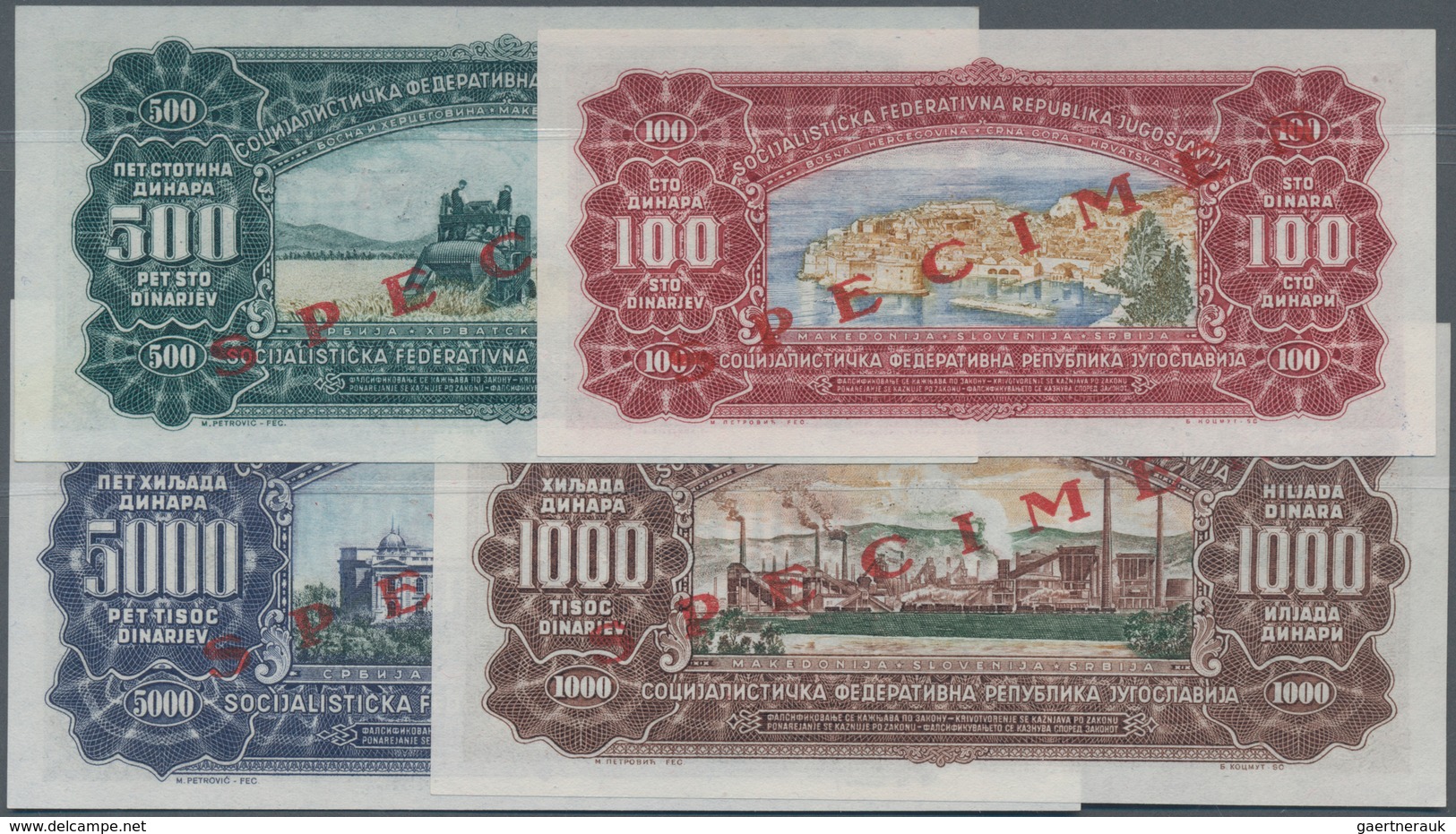 Yugoslavia / Jugoslavien: SPECIMEN Set Of The 1963 Series With 100, 500, 1000 And 5000 Dinara, P.73s - Joegoslavië