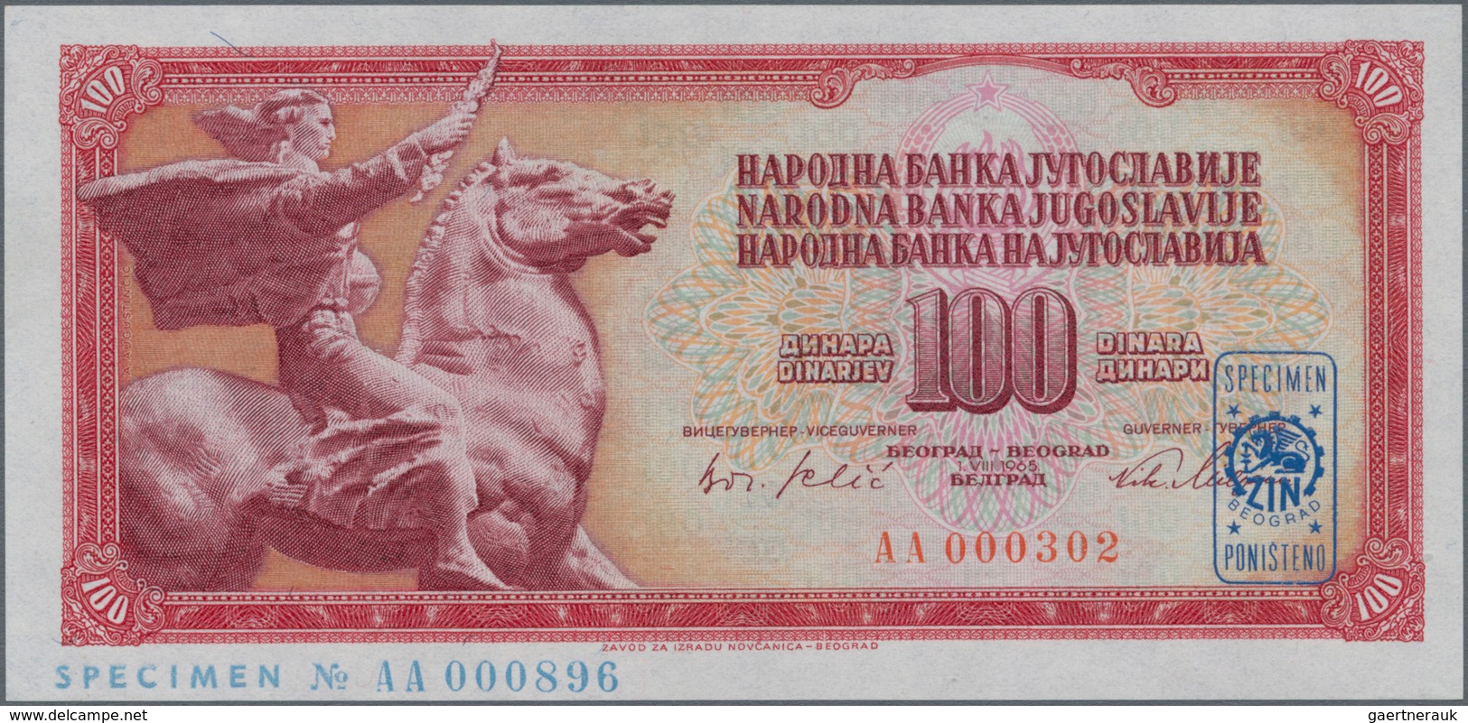 Yugoslavia / Jugoslavien: Complete Specimen Set Of The 1965 Series With 5, 10, 50 And 100 Dinara SPE - Joegoslavië