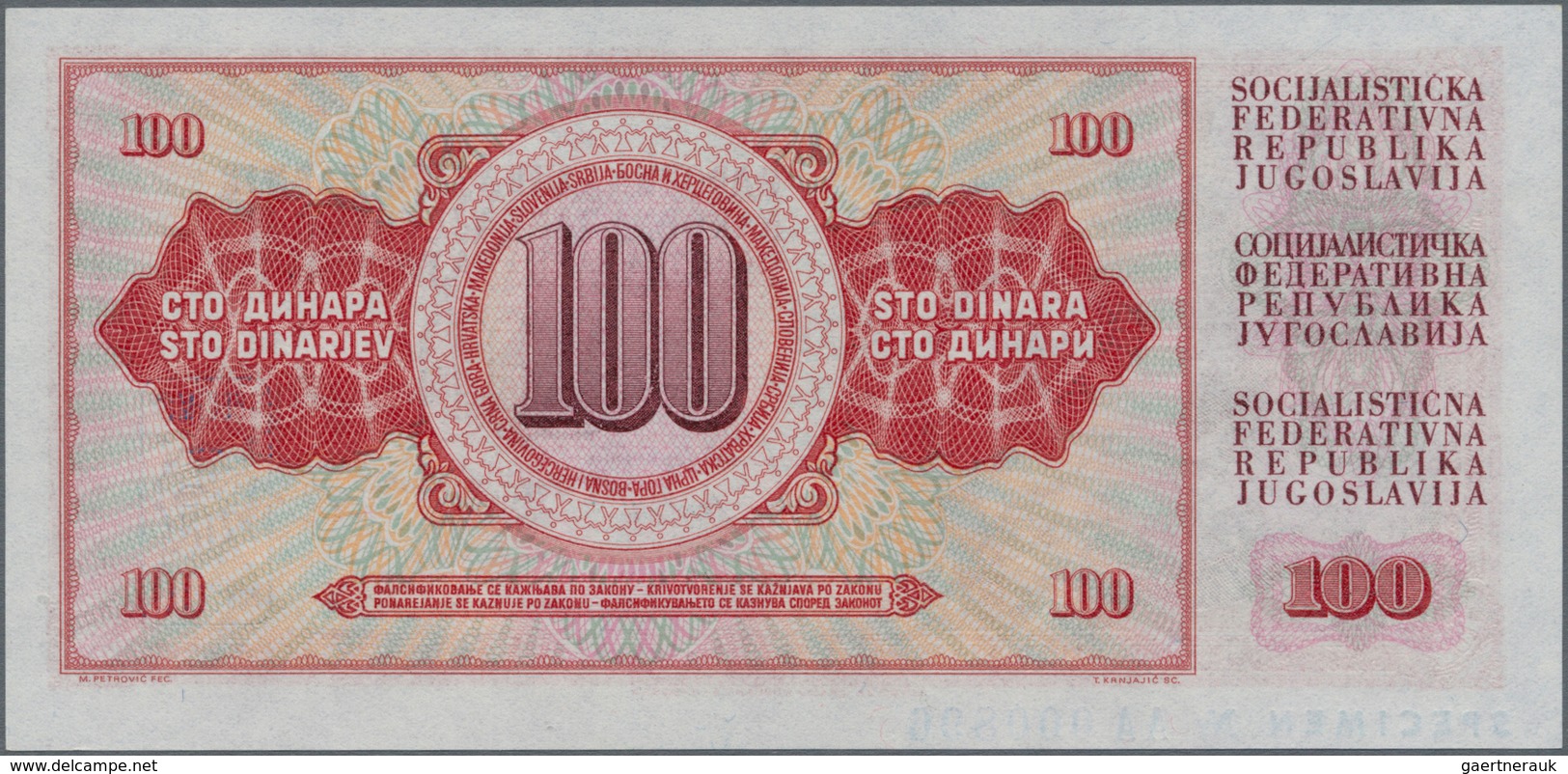 Yugoslavia / Jugoslavien: Complete Specimen Set Of The 1965 Series With 5, 10, 50 And 100 Dinara SPE - Joegoslavië