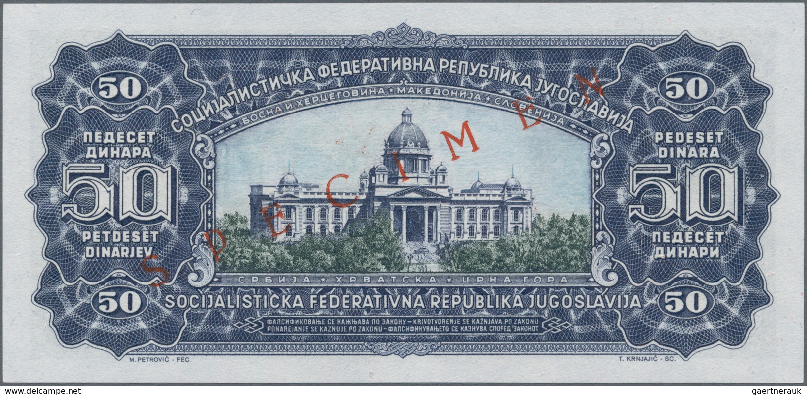 Yugoslavia / Jugoslavien: Complete Specimen Set Of The 1965 Series With 5, 10, 50 And 100 Dinara SPE - Yugoslavia
