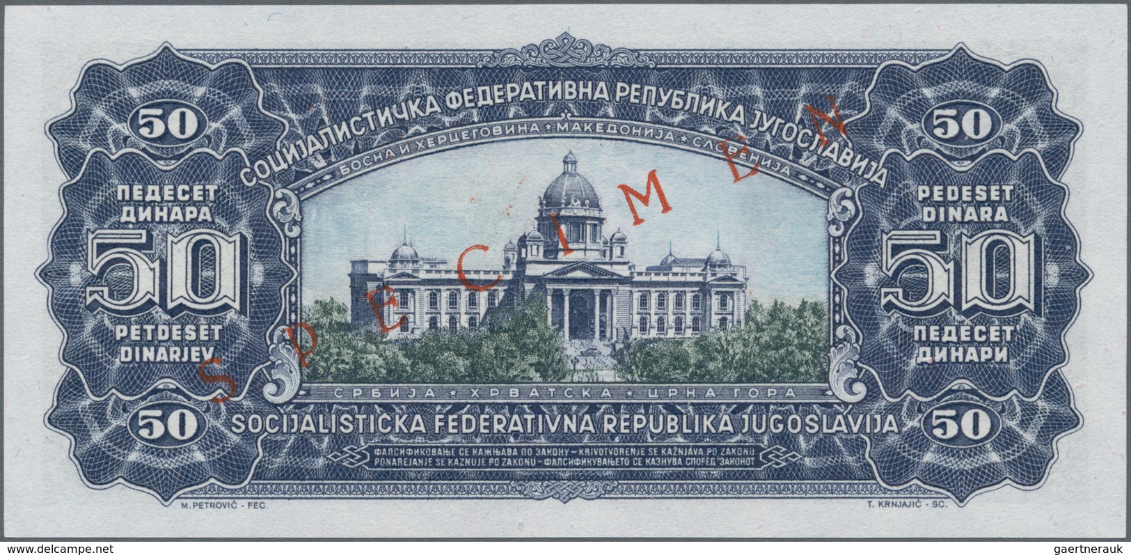 Yugoslavia / Jugoslavien: Complete Specimen Set Of The 1965 Series With 5, 10, 50 And 100 Dinara SPE - Joegoslavië