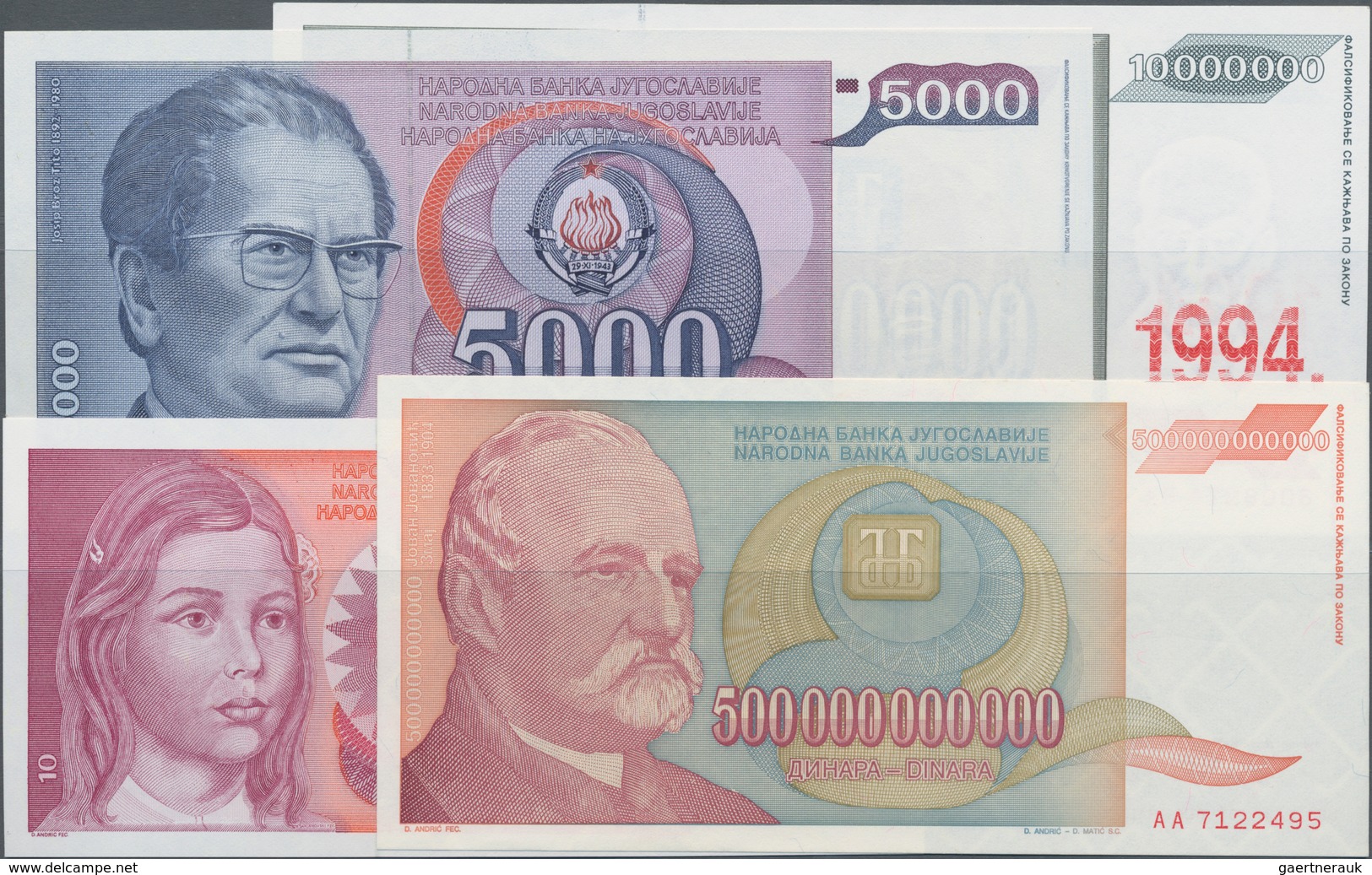 Yugoslavia / Jugoslavien: Huge Lot With 48 Banknotes Of The Inflation Period 1985-1994 From 10 Dinar - Joegoslavië