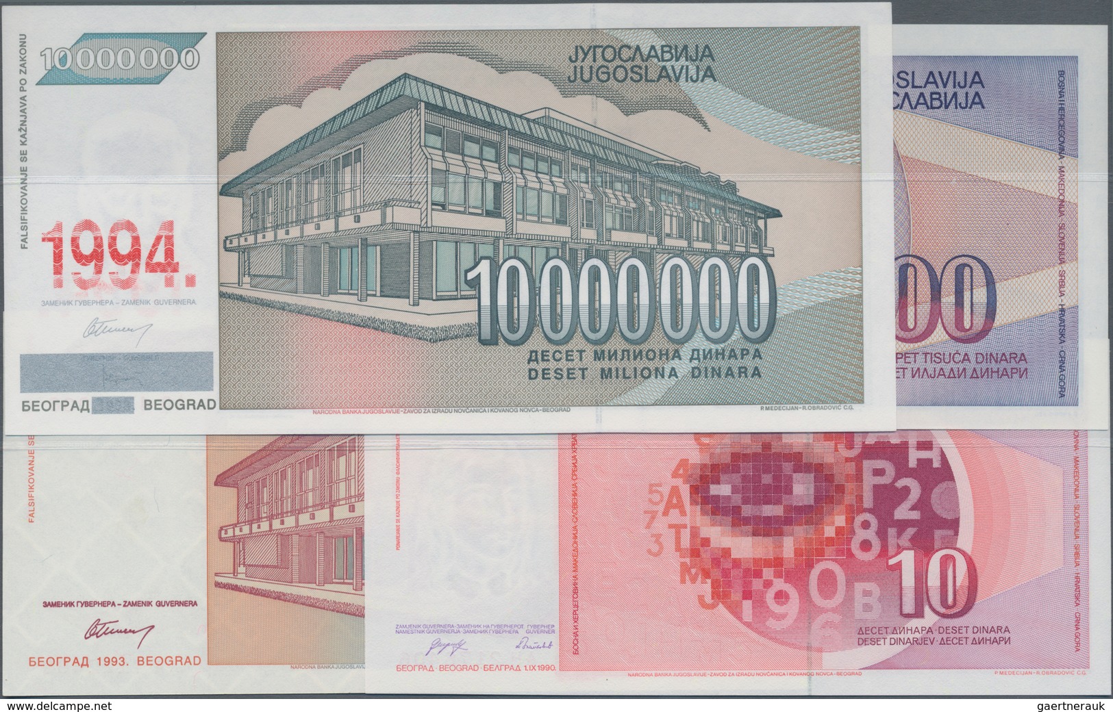 Yugoslavia / Jugoslavien: Huge Lot With 48 Banknotes Of The Inflation Period 1985-1994 From 10 Dinar - Joegoslavië