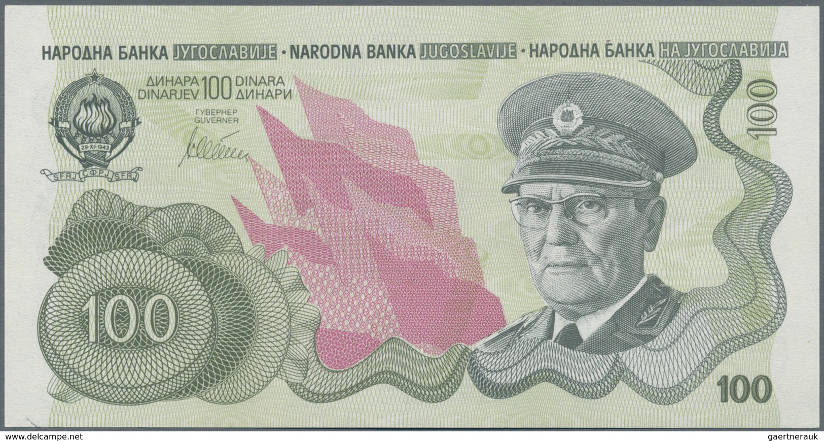 Yugoslavia / Jugoslavien: 100 Dinara ND(1990), P.101A With Serial Number FZ0002062 On Back And In Pe - Yugoslavia