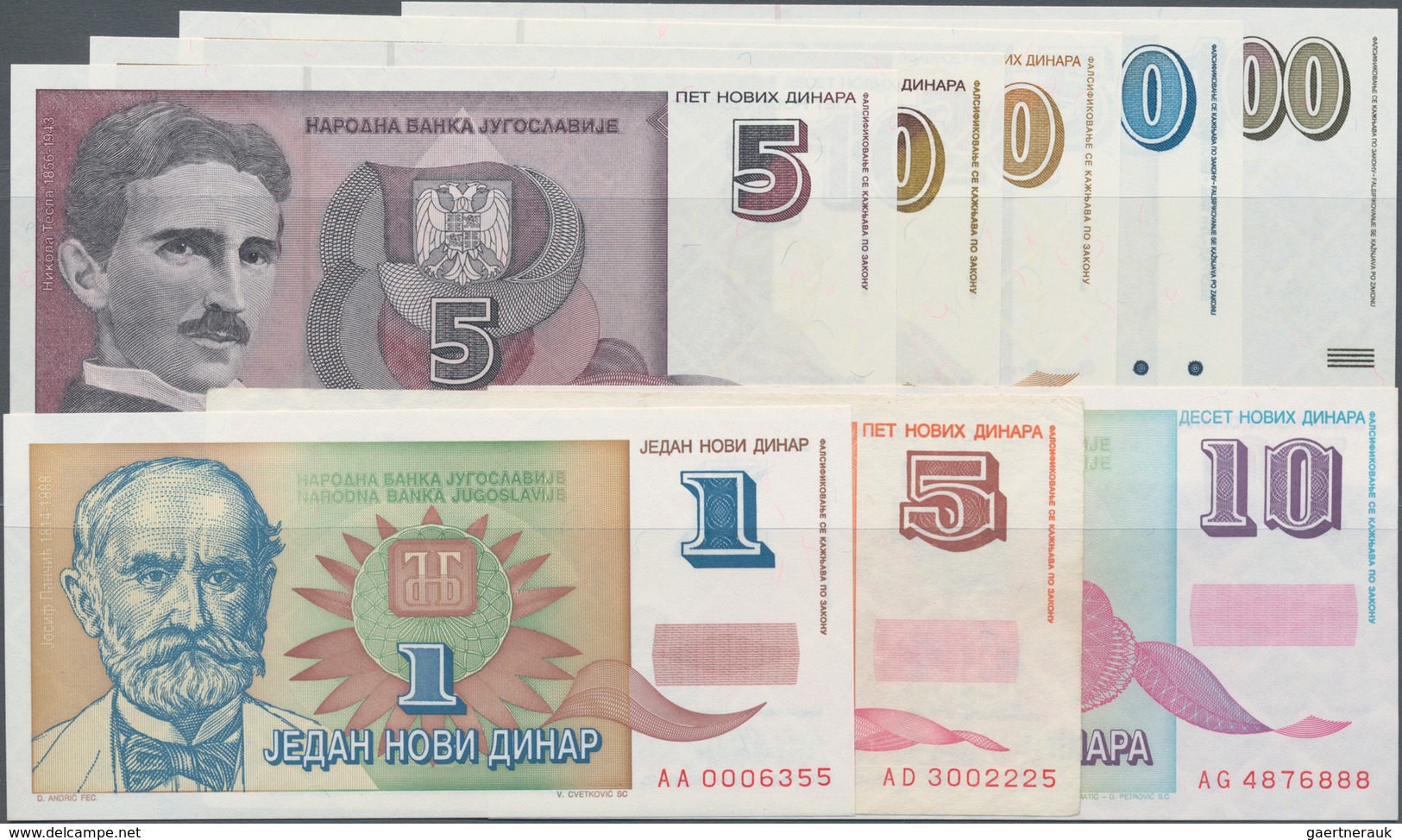 Yugoslavia / Jugoslavien: Lot With 8 Banknotes Of The “Novi-Dinar” Issue 1994-1999 With 1, 5 And 10 - Joegoslavië