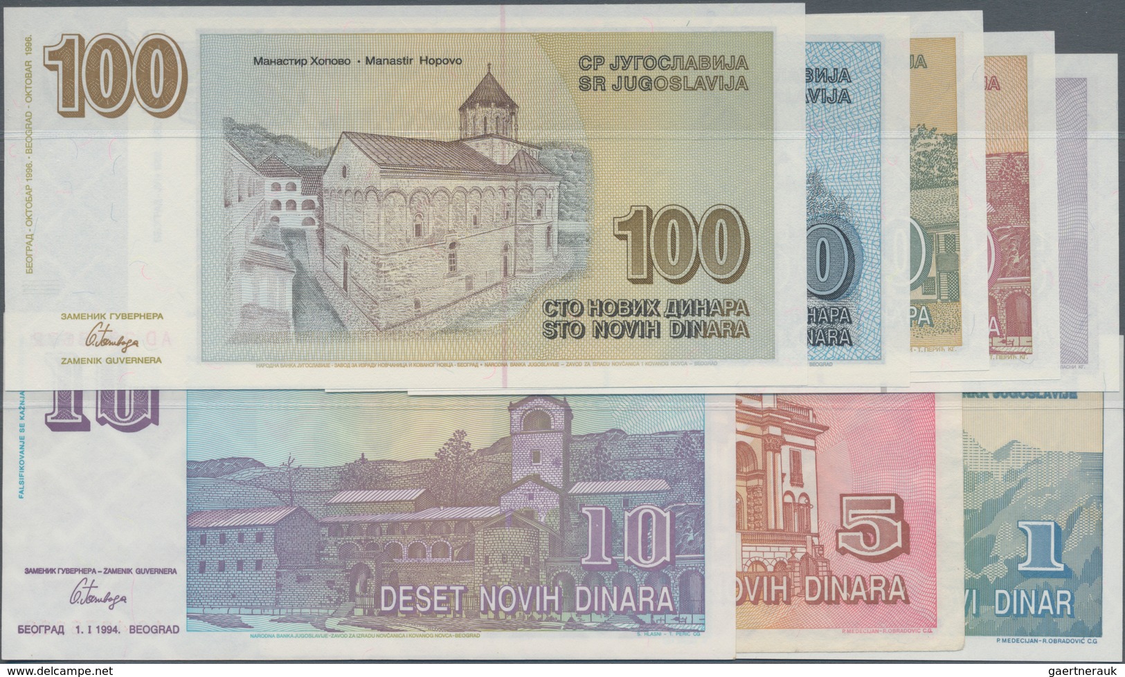 Yugoslavia / Jugoslavien: Lot With 8 Banknotes Of The “Novi-Dinar” Issue 1994-1999 With 1, 5 And 10 - Jugoslawien