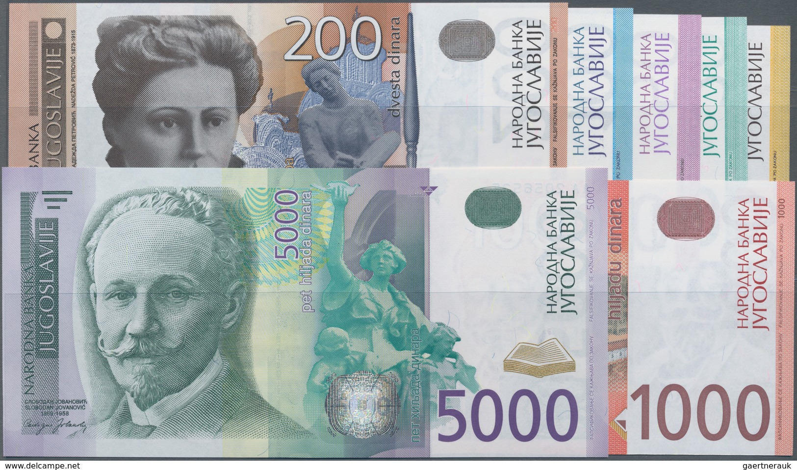 Yugoslavia / Jugoslavien: Lot With 7 Banknotes Of The 2000 – 2002 Series With 10, 20, 50, 100, 200, - Yugoslavia