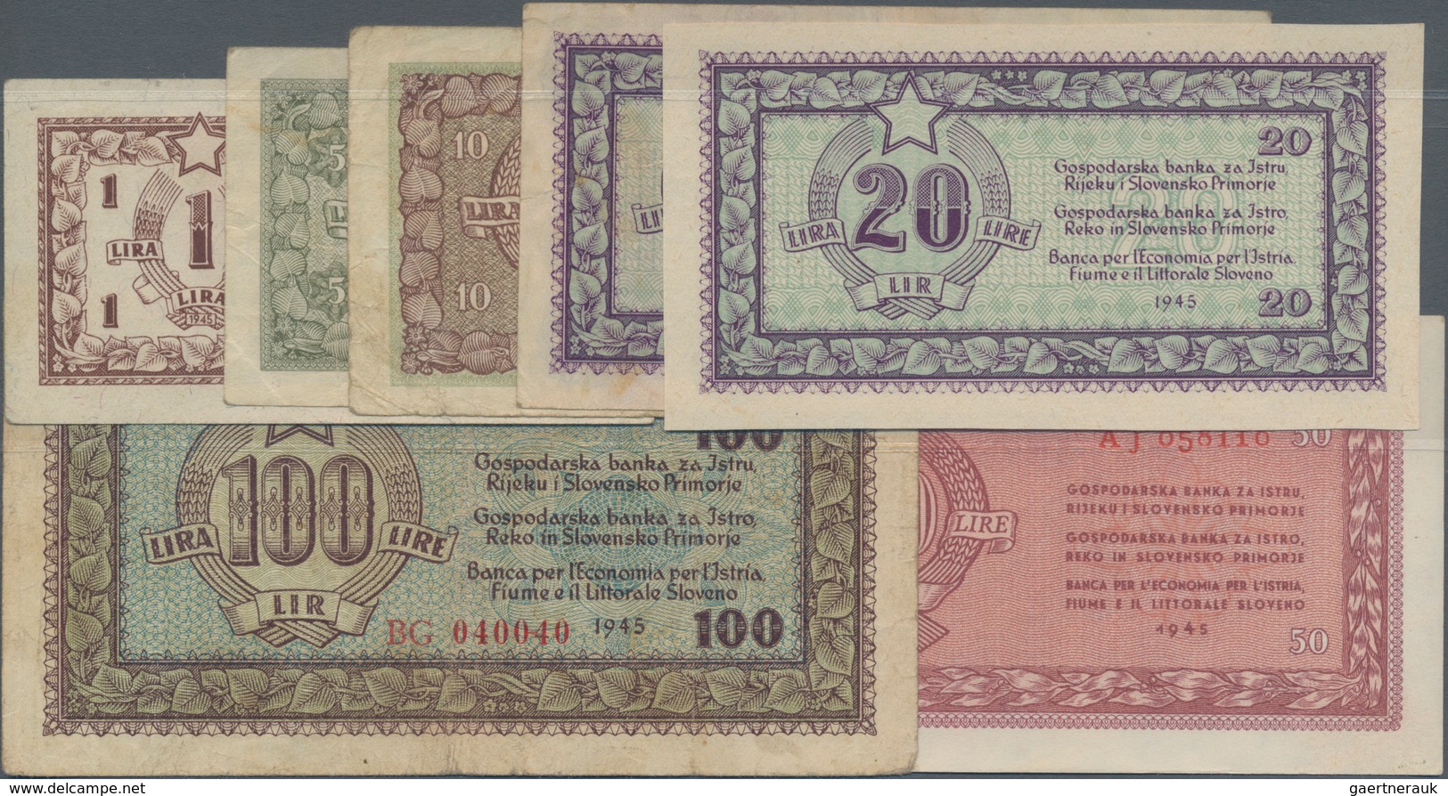 Yugoslavia / Jugoslavien: Istria, Fiume & Slovenian Coast Set With 7 Banknotes With 1, 5, 10, 2x 20, - Joegoslavië