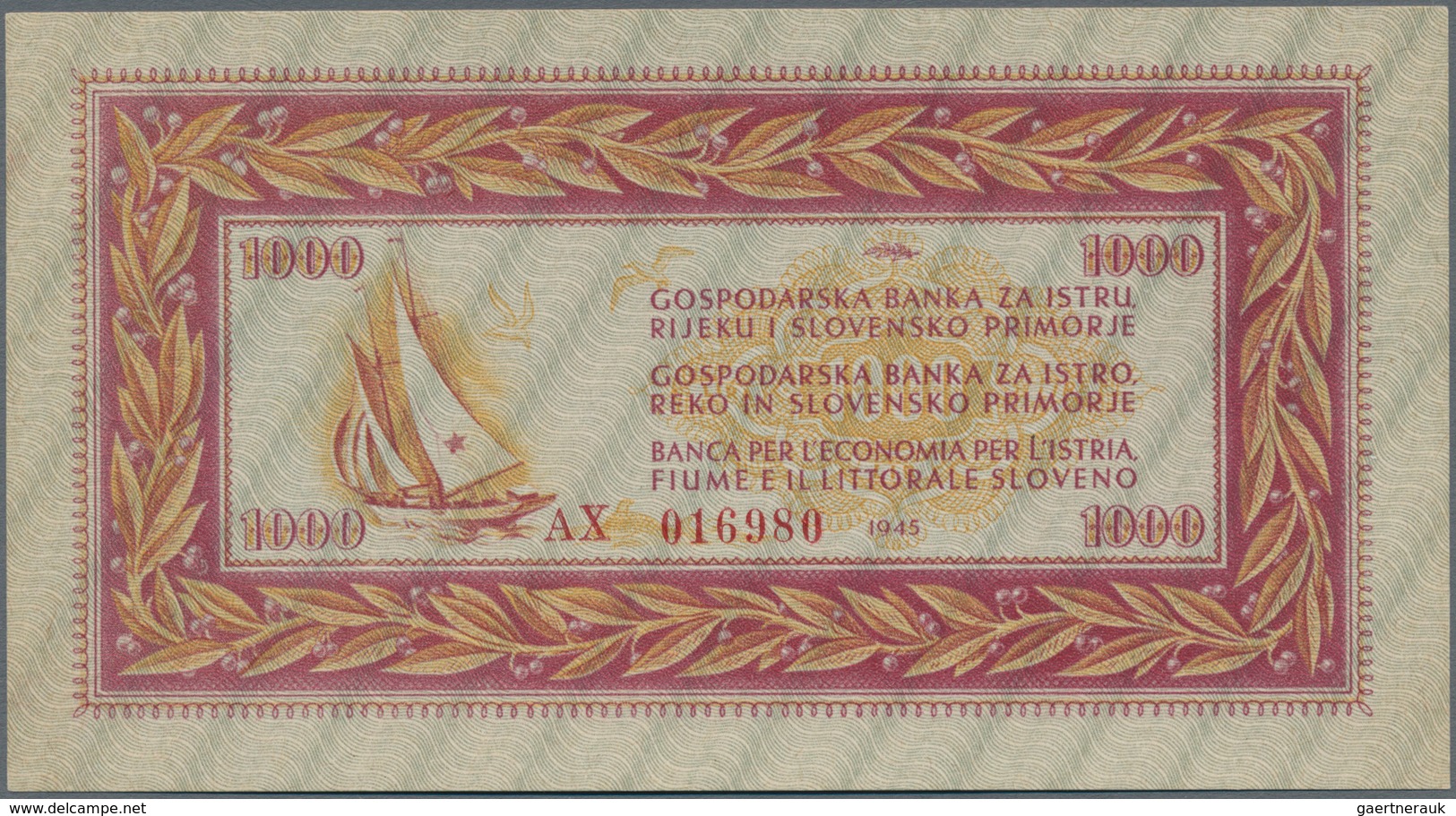 Yugoslavia / Jugoslavien: Istria, Fiume & Slovenian Coast Pair With 500 And 1000 Lire 1945, P.R7, R8 - Yugoslavia