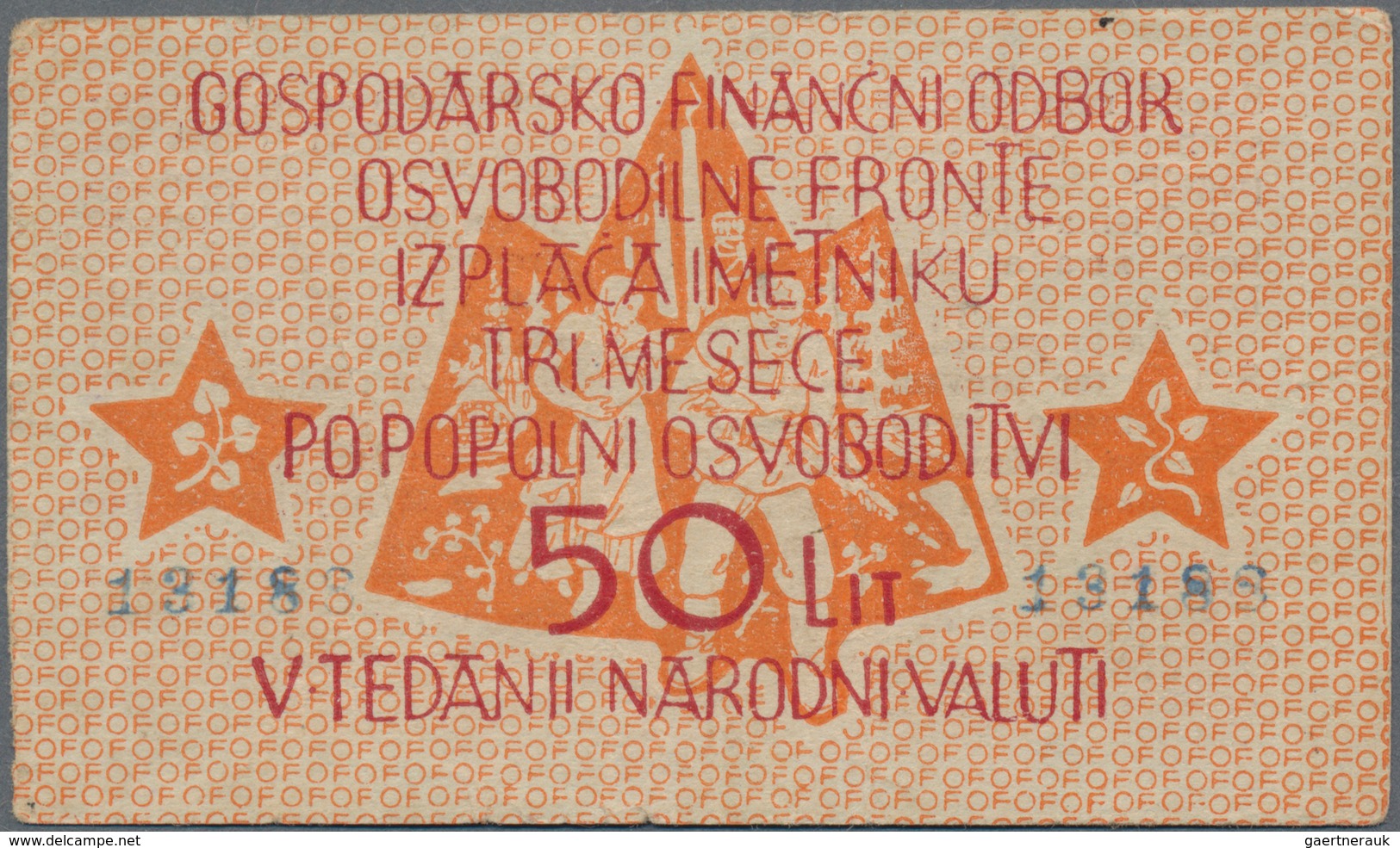 Yugoslavia / Jugoslavien: State Financial Department, Liberation Front 50 And 100 Lit ND(1944), P.S1 - Yugoslavia