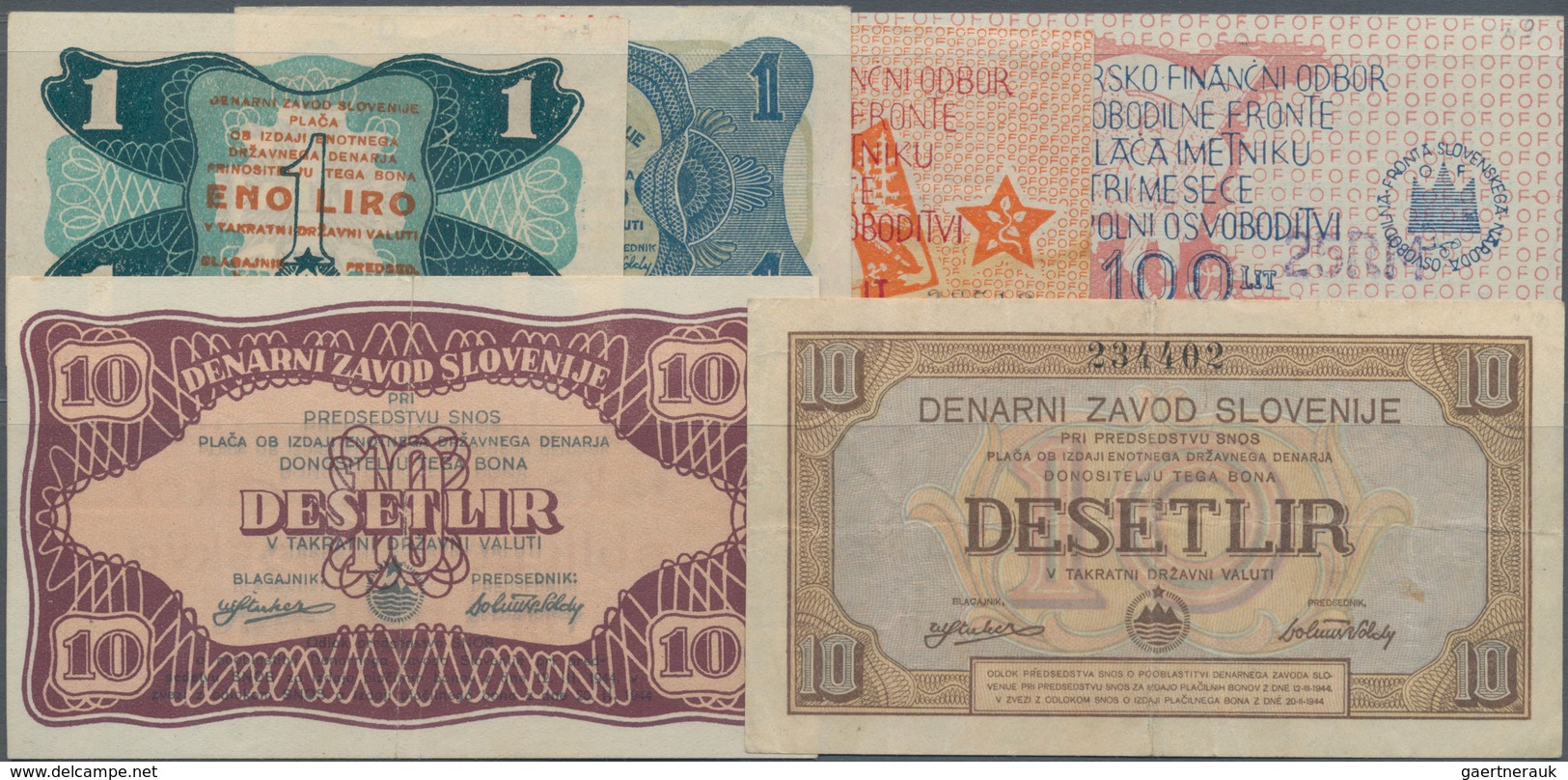 Yugoslavia / Jugoslavien: Nice Lot With 6 Banknotes, Comprising 50 And 100 Lit Of The Slovenian Peop - Joegoslavië