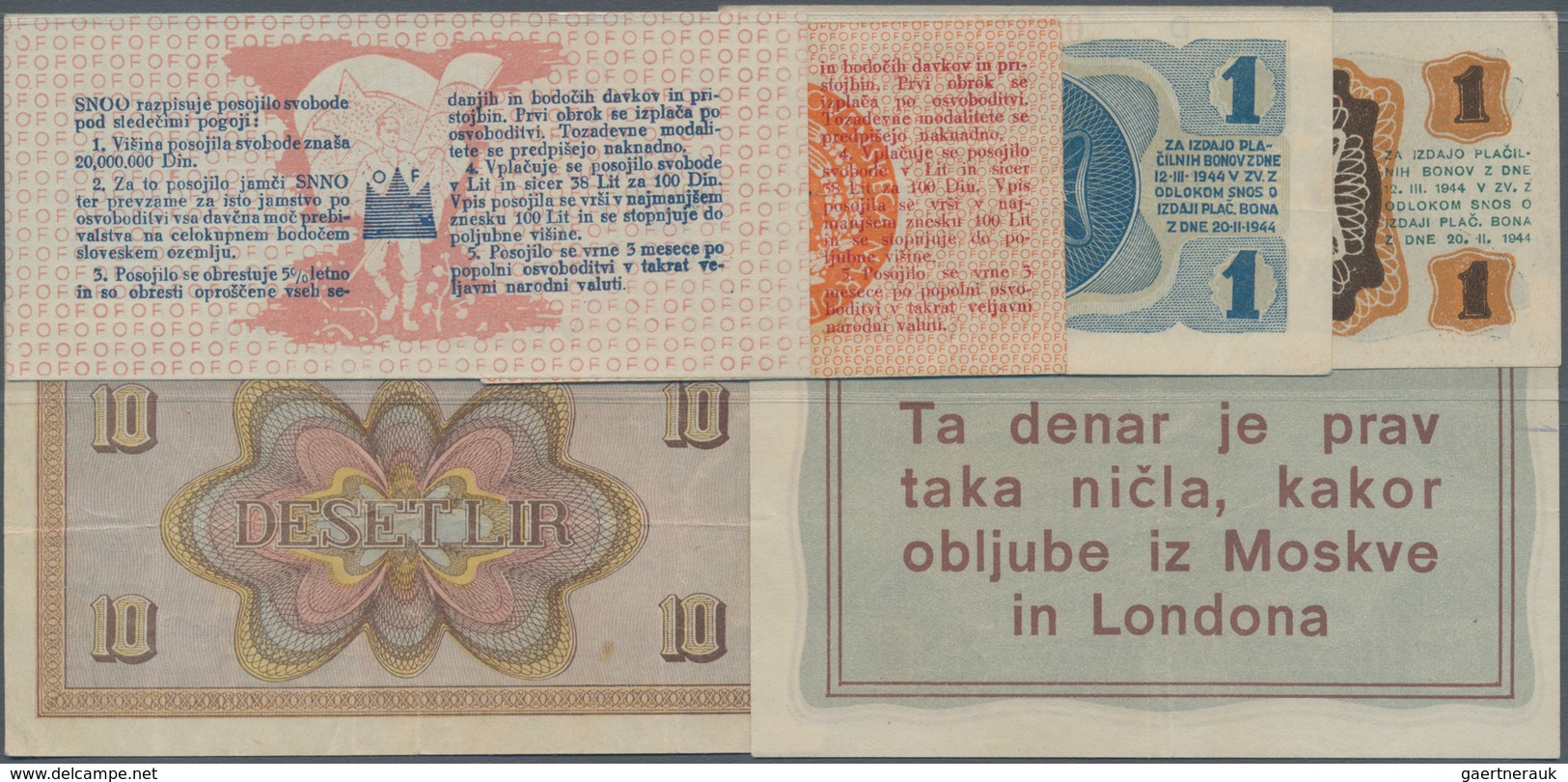 Yugoslavia / Jugoslavien: Nice Lot With 6 Banknotes, Comprising 50 And 100 Lit Of The Slovenian Peop - Joegoslavië