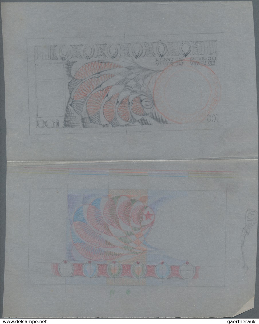 Yugoslavia / Jugoslavien: Hand Drawn Pencil Sketch For A 100 Dinara Banknote On Parchment Paper With - Joegoslavië