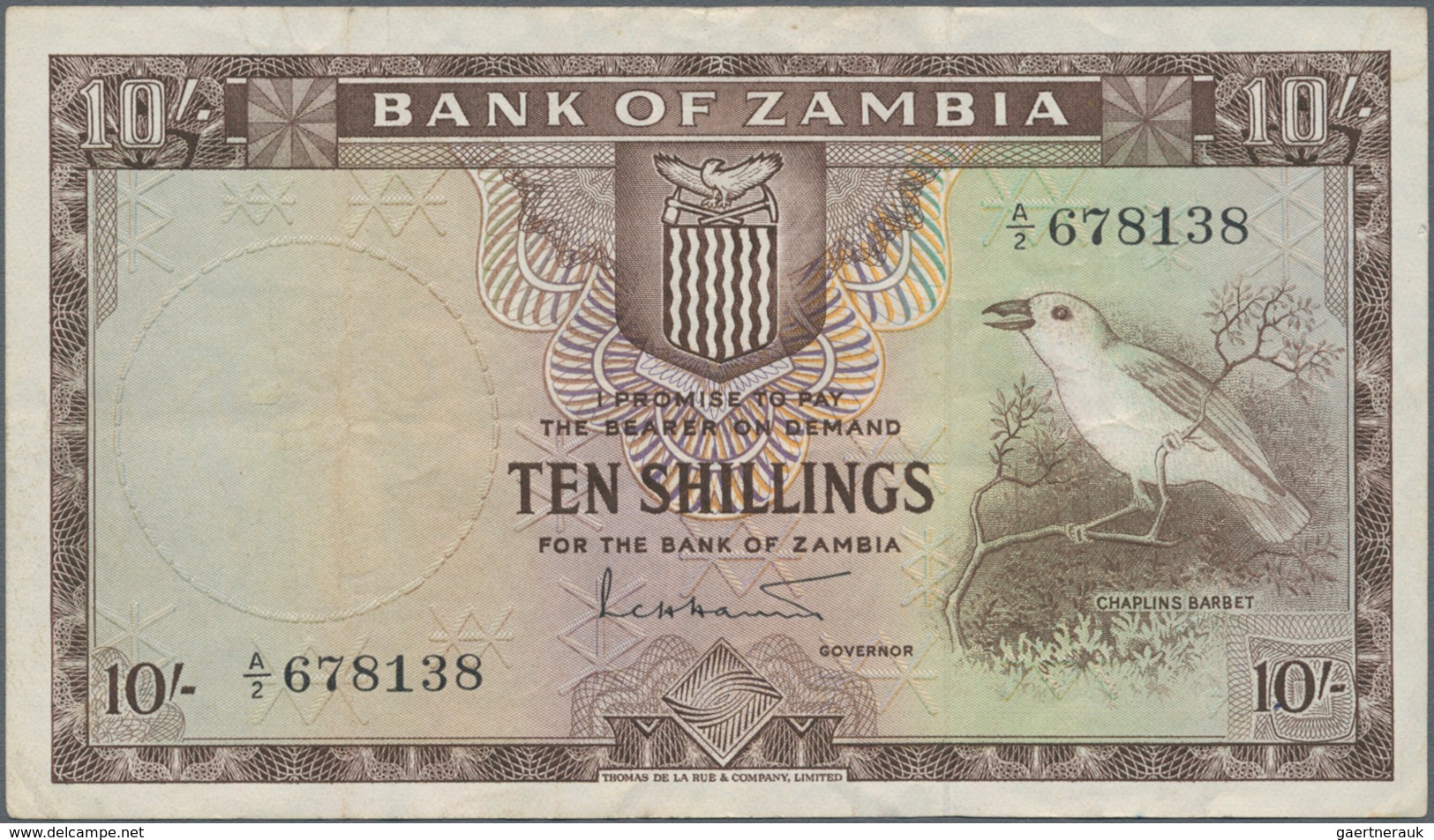 Zambia / Sambia: Bank Of Zambia 10 Shillings ND(1964), P.1, Great Condition With A Few Folds And Min - Sambia