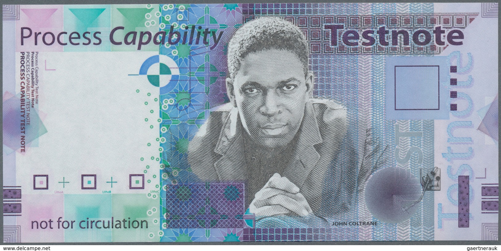 Testbanknoten: Great Britain: Test Note Printed By De La Rue Currency With Portrait Of John Coltrane - Specimen