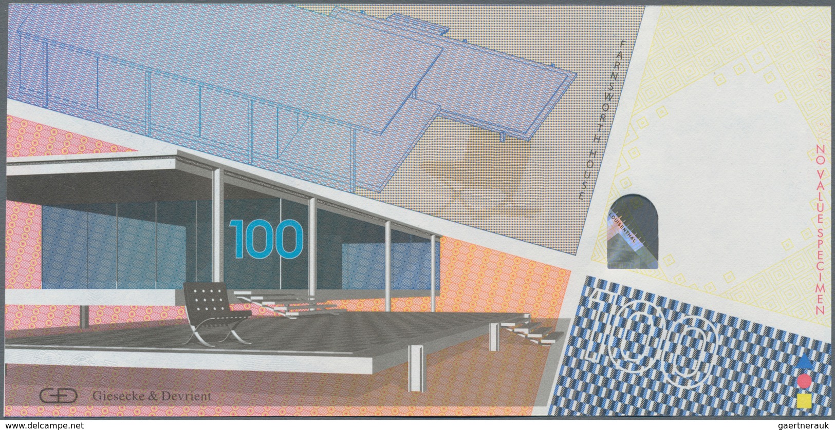 Testbanknoten: Test Note „100“ By Giesecke & Devrient With The Portrait Of Ludwig Mies Van Der Rohe, - Specimen