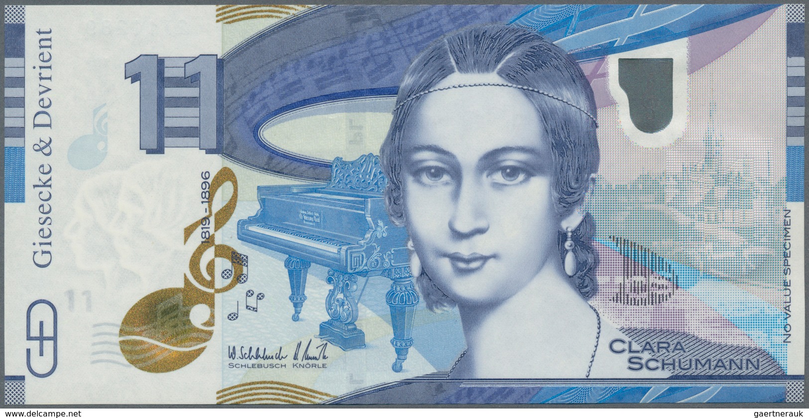 Testbanknoten: Hybrid Testnote "Clara Schumann" 2011 Printed By Giesecke & Devrient With Many Differ - Specimen