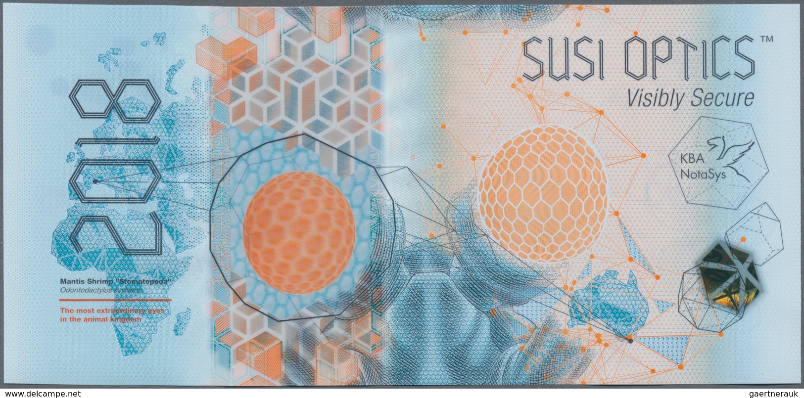 Testbanknoten: 2018 Polymer Test Note “Susi Optics 2018” By KBA-Notasys And Some Of The Industry's L - Fiktive & Specimen