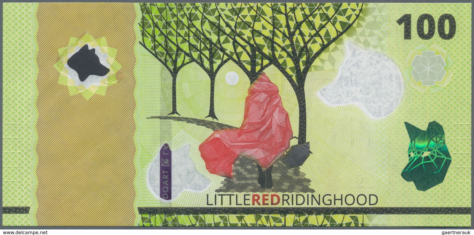 Testbanknoten: HYBRID Test Note "100 Little Red Ridinghood" On Durasafe Substrate By Landqart Switze - Ficción & Especímenes