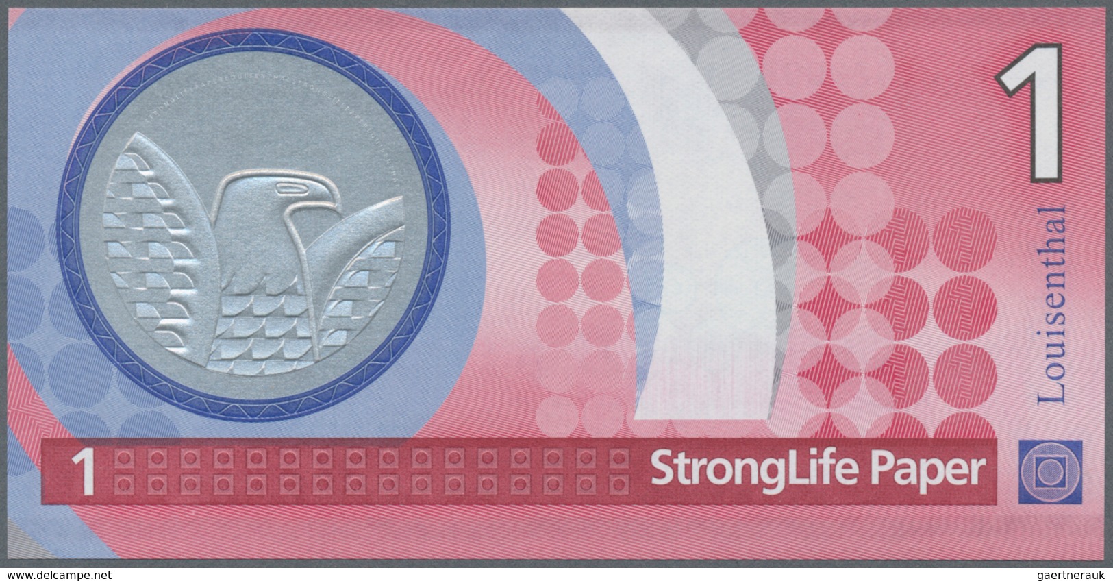 Testbanknoten: Test Note Louisenthal “1 – StrongLife Paper” With Syntech-Substrate. Condition: UNC - Fiktive & Specimen