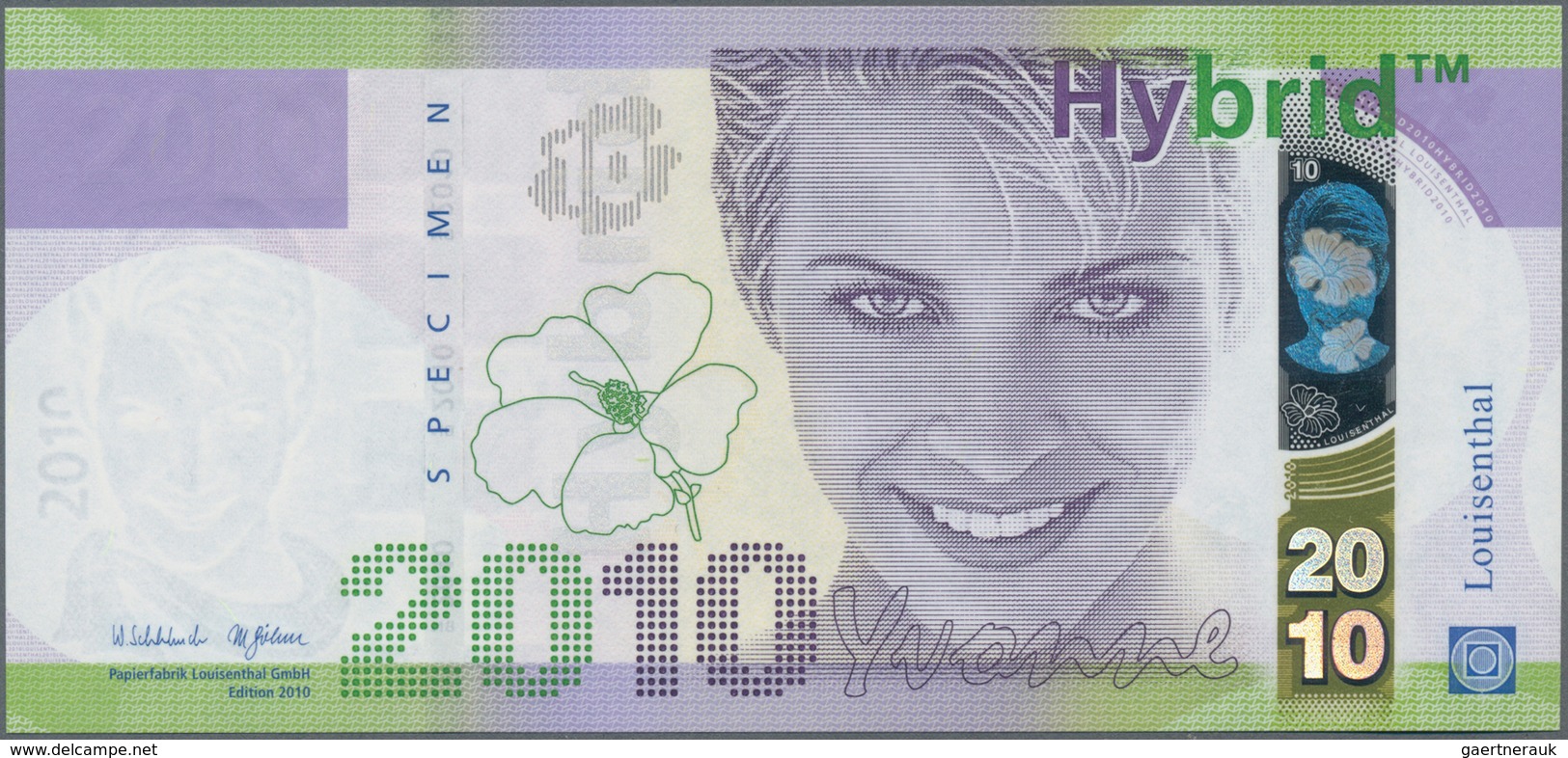 Testbanknoten: Germany: Hybrid Substrate Test Banknote Produced By Louisenthal. This "Yvonne 2010" N - Specimen