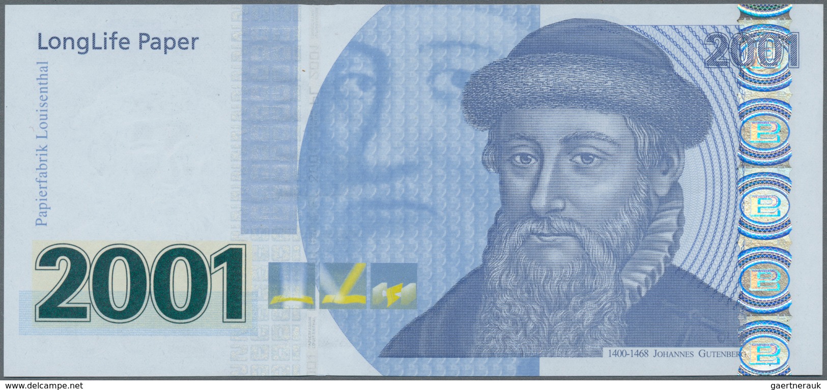 Testbanknoten: Test Note "STRONGLIFE" Produced In 2001 By The Louisenthal Paper Mill In Cooperation - Fiktive & Specimen