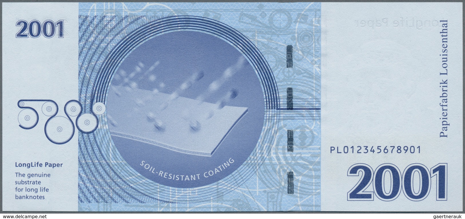 Testbanknoten: Test Note "STRONGLIFE" Produced In 2001 By The Louisenthal Paper Mill In Cooperation - Fiktive & Specimen