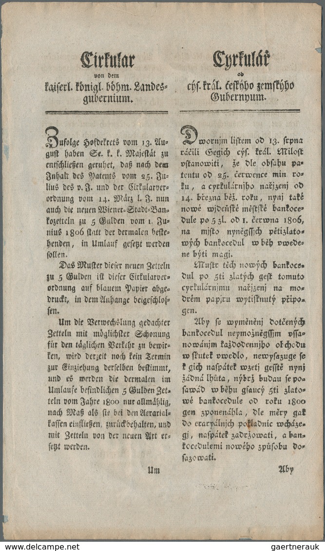 Austria / Österreich: Wiener Stadt-Banko-Zettel Front And Reverse Formular For The 5 Gulden 1806, P. - Austria