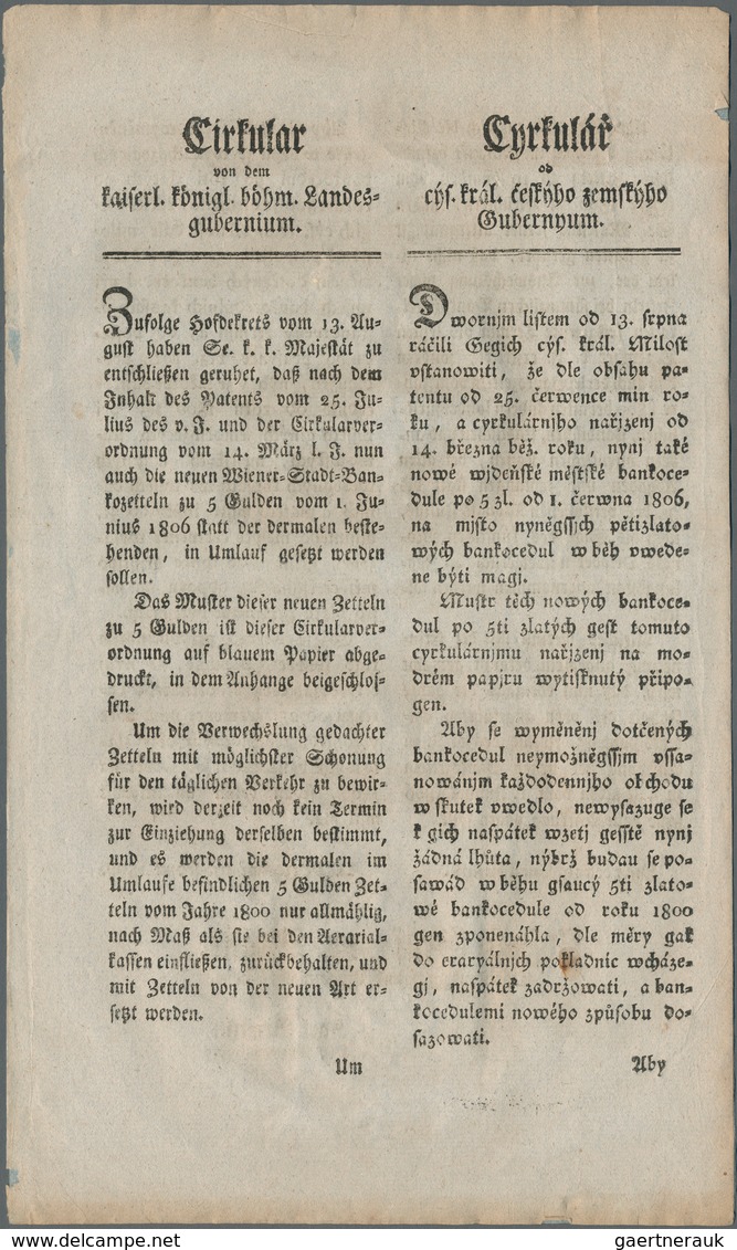 Austria / Österreich: Wiener Stadt-Banko-Zettel Front And Reverse Formular For The 5 Gulden 1806, P. - Oostenrijk