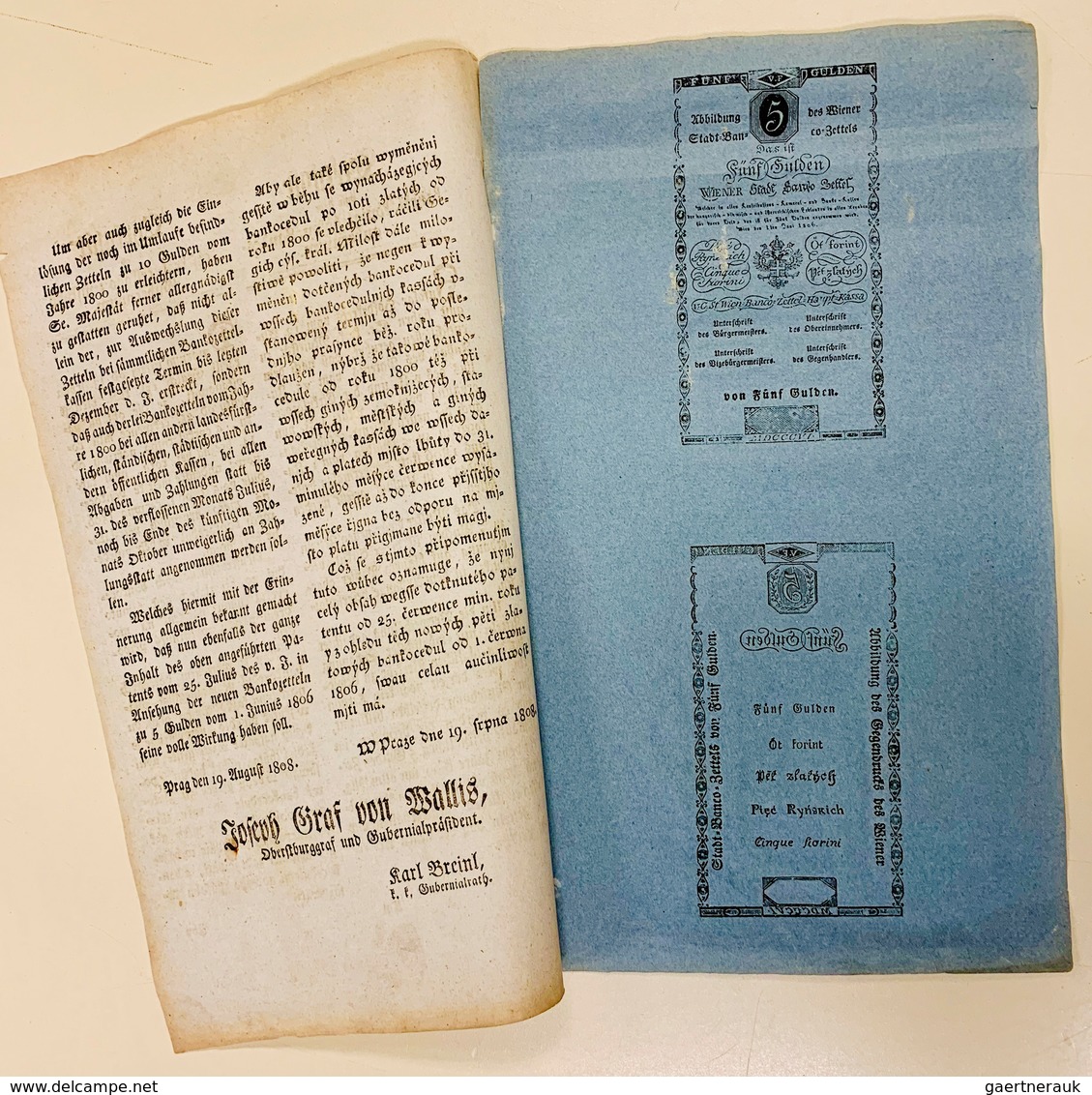 Austria / Österreich: Wiener Stadt-Banko-Zettel Front And Reverse Formular For The 5 Gulden 1806, P. - Oesterreich