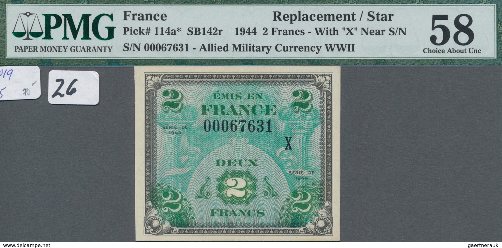 France / Frankreich: Huge Lot With 271 Banknotes Series 1944 Including 229 Pcs. 2 Francs (UNC), 19x - Andere & Zonder Classificatie
