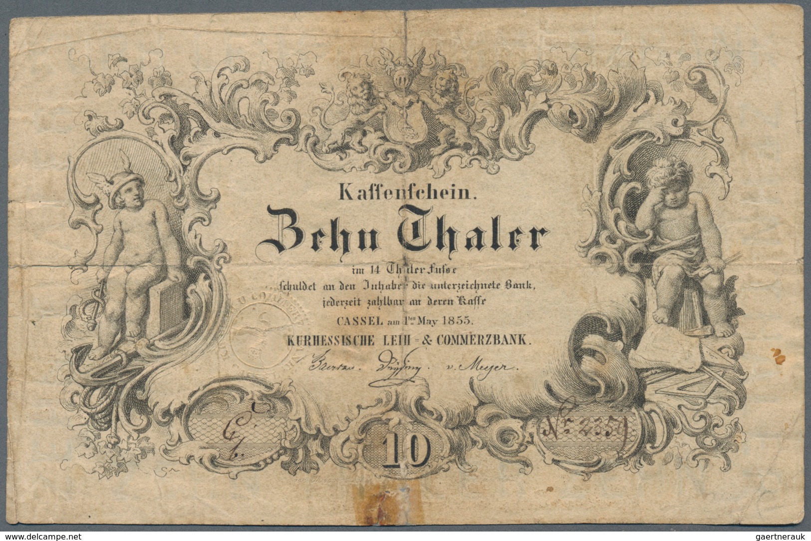 Deutschland - Altdeutsche Staaten: Kurhessische Lei- Und Commerzbank 10 Thaler 1855, PiRi. A144, Kle - …-1871: Altdeutschland