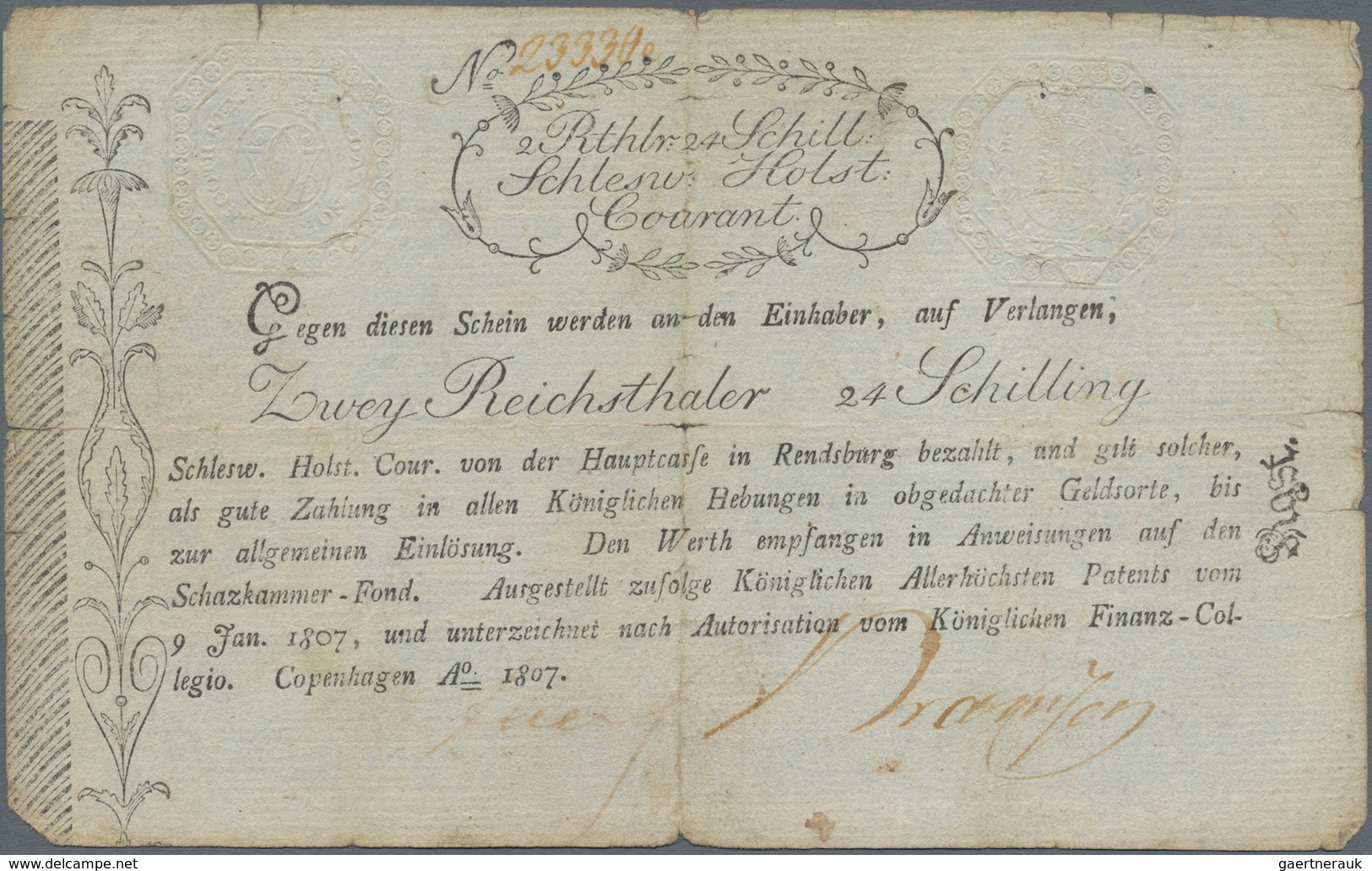 Deutschland - Altdeutsche Staaten: Schleswig-Holstein, Königliches Finanz-Kollegium 2 Reichsthaler 2 - [ 1] …-1871 : Duitse Staten