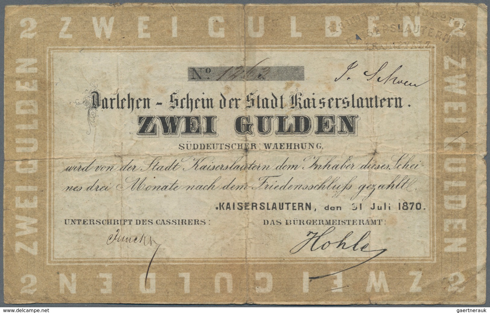 Deutschland - Altdeutsche Staaten: Stadt Kaiserslautern 1, 2 Und 5 Gulden 1870, PiRi A576-A578, Alle - [ 1] …-1871 : German States