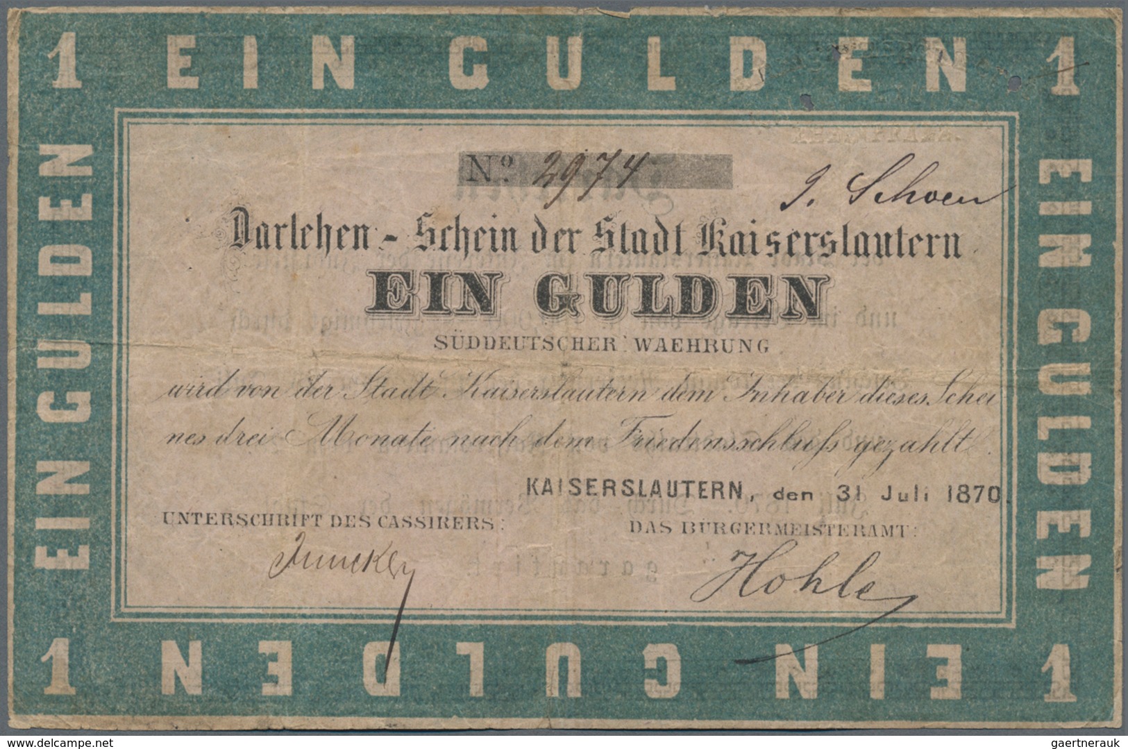 Deutschland - Altdeutsche Staaten: Stadt Kaiserslautern 1, 2 Und 5 Gulden 1870, PiRi A576-A578, Alle - [ 1] …-1871 : Etats Allemands