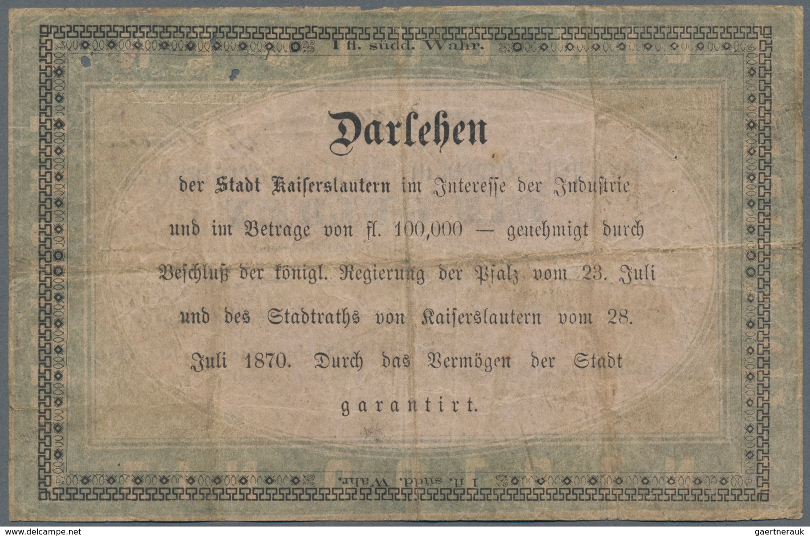 Deutschland - Altdeutsche Staaten: Stadt Kaiserslautern 1, 2 Und 5 Gulden 1870, PiRi A576-A578, Alle - [ 1] …-1871 : German States