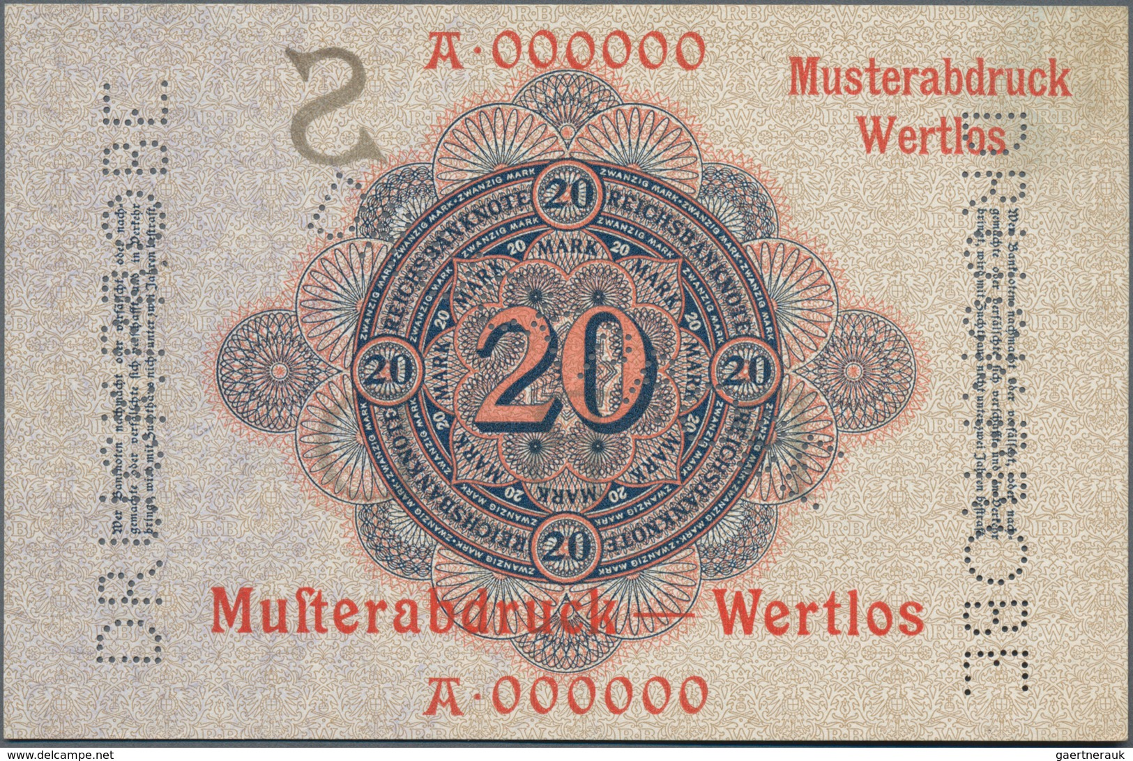 Deutschland - Deutsches Reich Bis 1945: 20 Mark 1909, Jeweils Einseitger Probedruck Der Vorder- Und - Altri & Non Classificati