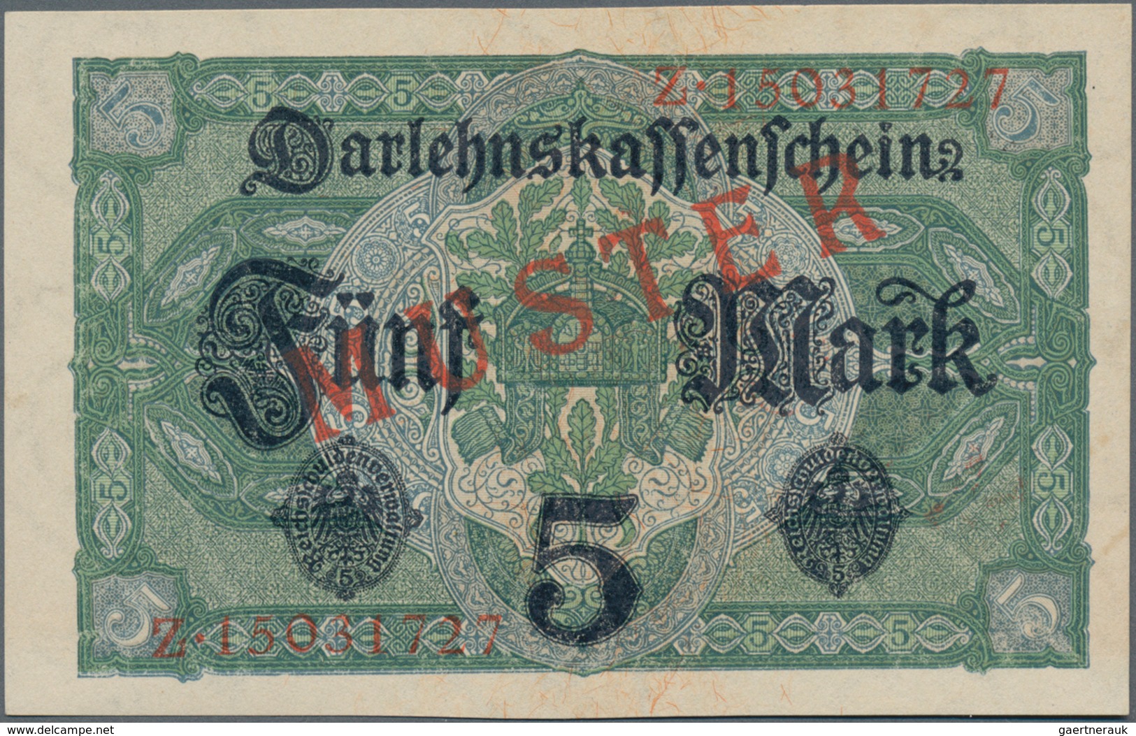 Deutschland - Deutsches Reich Bis 1945: 5 Mark 1917 Muster Aus Laufender Serie Mit KN Z15031727 Und - Autres & Non Classés