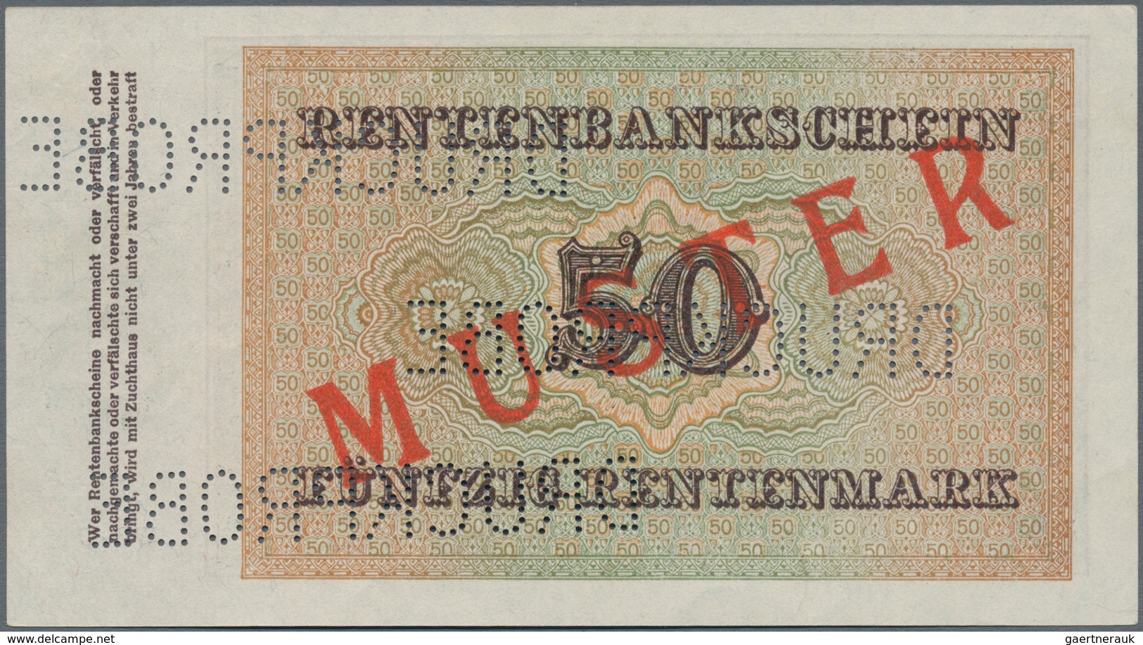 Deutschland - Deutsches Reich Bis 1945: 50 Rentenmark 1923 Muster, Ro.158M, Roter Überdruck "Muster" - Andere & Zonder Classificatie