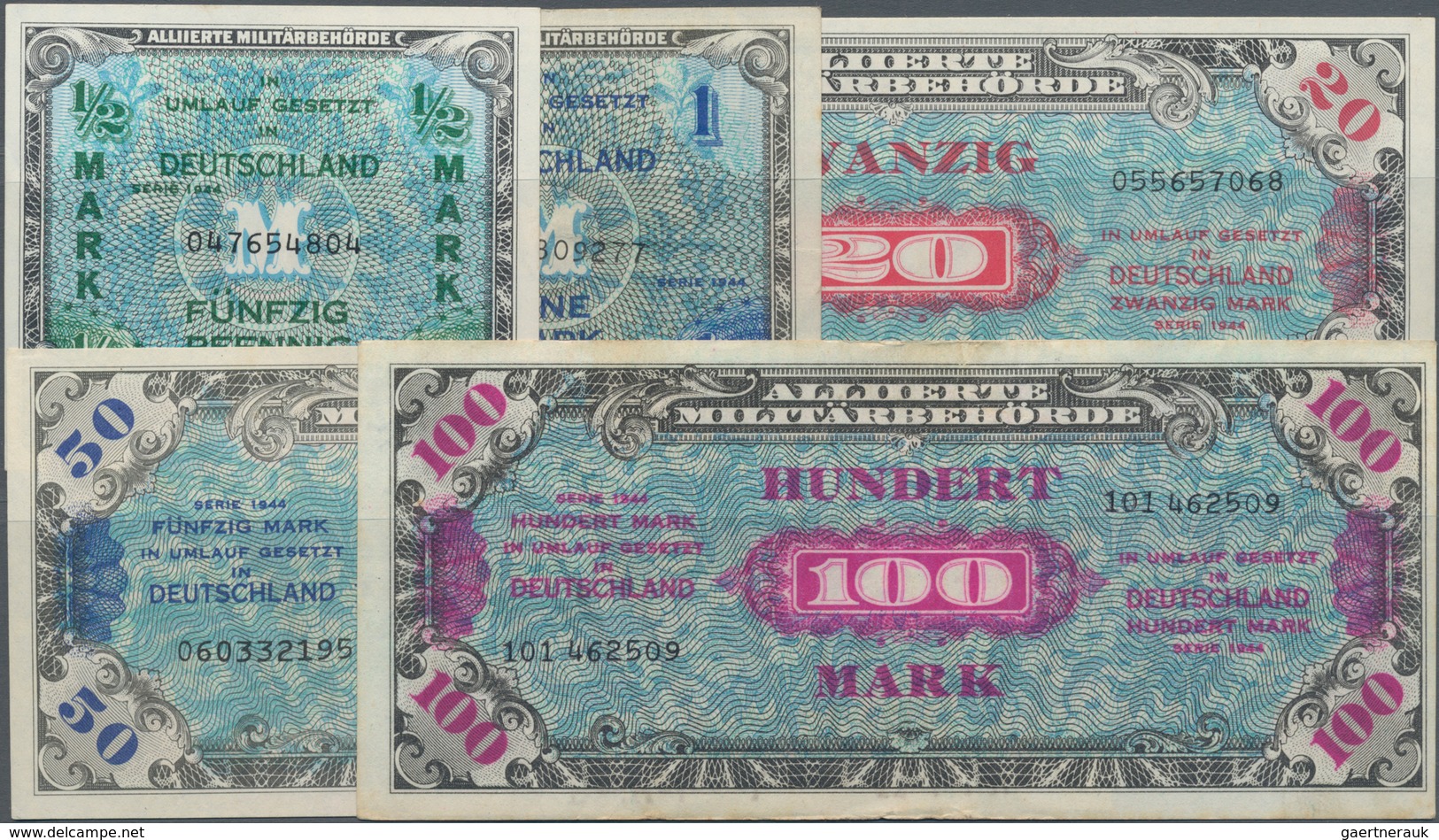 Deutschland - Alliierte Miltärbehörde + Ausgaben 1945-1948: Set Mit 5 Banknoten 1/2 Mark 1944 Ro.200 - Autres & Non Classés