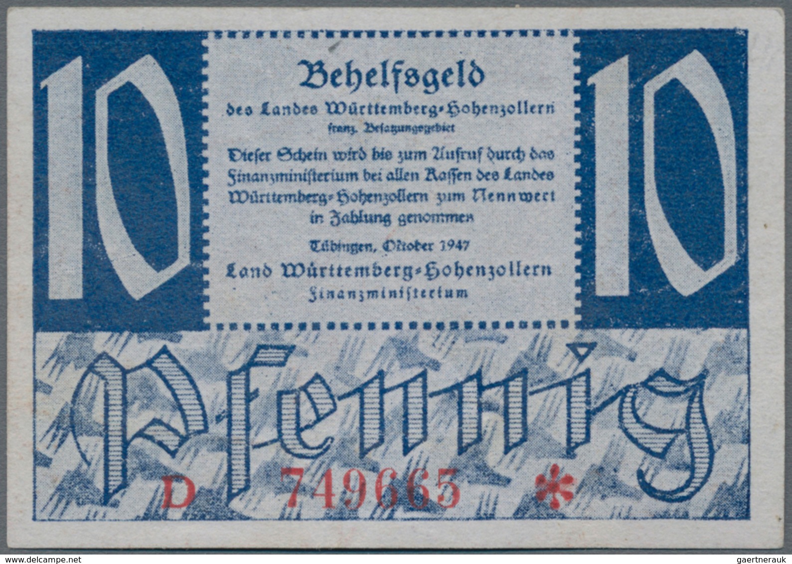 Deutschland - Alliierte Miltärbehörde + Ausgaben 1945-1948: Land Württemberg-Hohenzollern 10 Pfennig - Autres & Non Classés