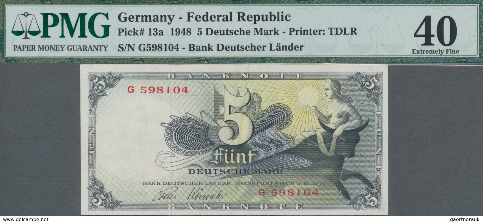 Deutschland - Bank Deutscher Länder + Bundesrepublik Deutschland: 5 DM 1948, Ro.252a, Sehr Saubere, - Altri & Non Classificati