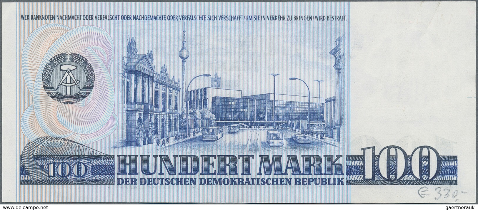 Deutschland - DDR: 100 Mark 1975 MUSTER Mit Seriennummer "AA 0000000", Mit Kleinem Roten Kreuz Oben - Autres & Non Classés