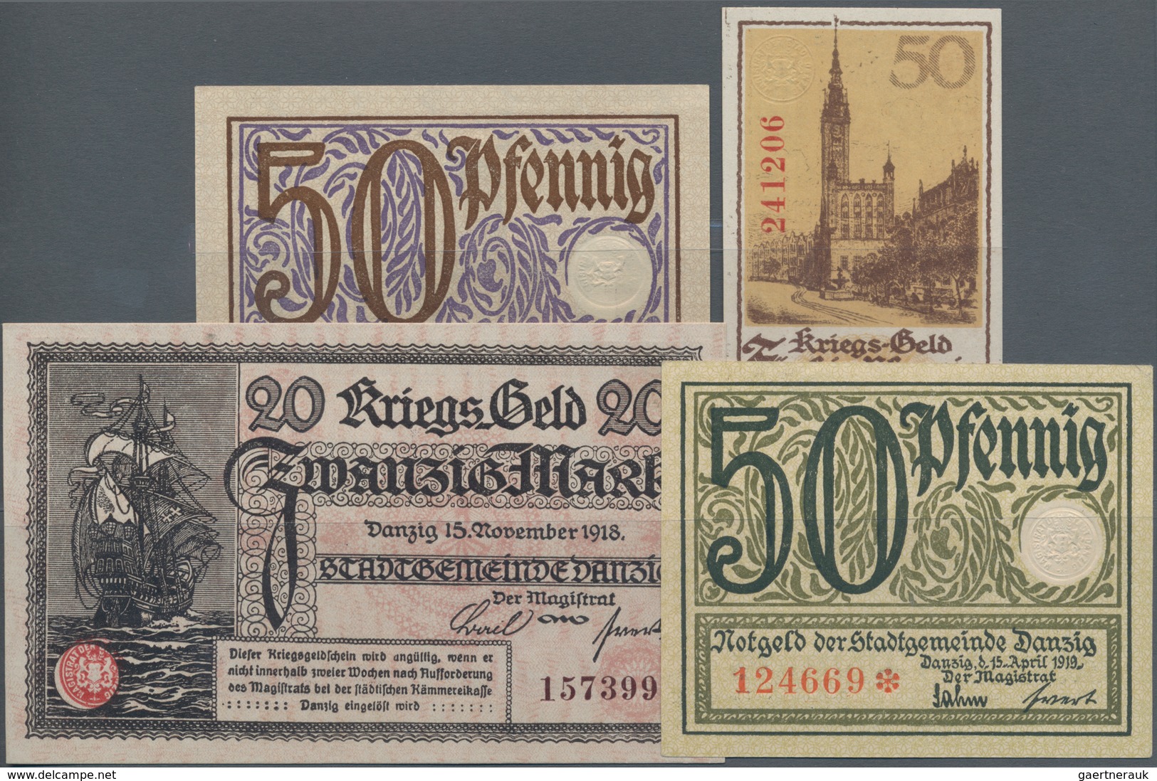 Deutschland - Nebengebiete Deutsches Reich: Stadtgemeinde Danzig, Kleines Lot Mit 4 Banknoten Der Au - Altri & Non Classificati