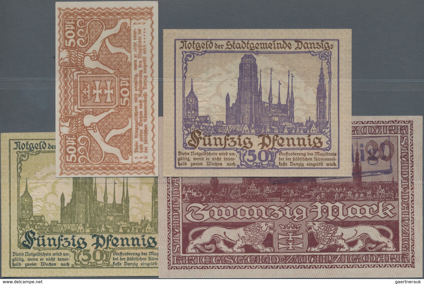 Deutschland - Nebengebiete Deutsches Reich: Stadtgemeinde Danzig, Kleines Lot Mit 4 Banknoten Der Au - Other & Unclassified
