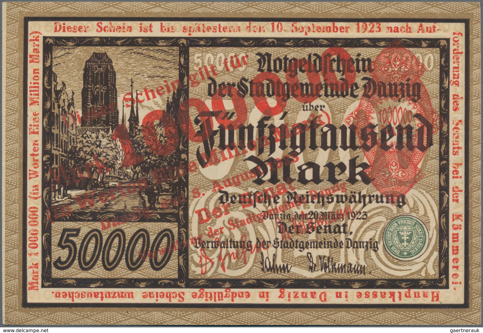 Deutschland - Nebengebiete Deutsches Reich: Stadtgemeinde Danzig 1 Million Mark 1923 Überdruck Auf 5 - Autres & Non Classés