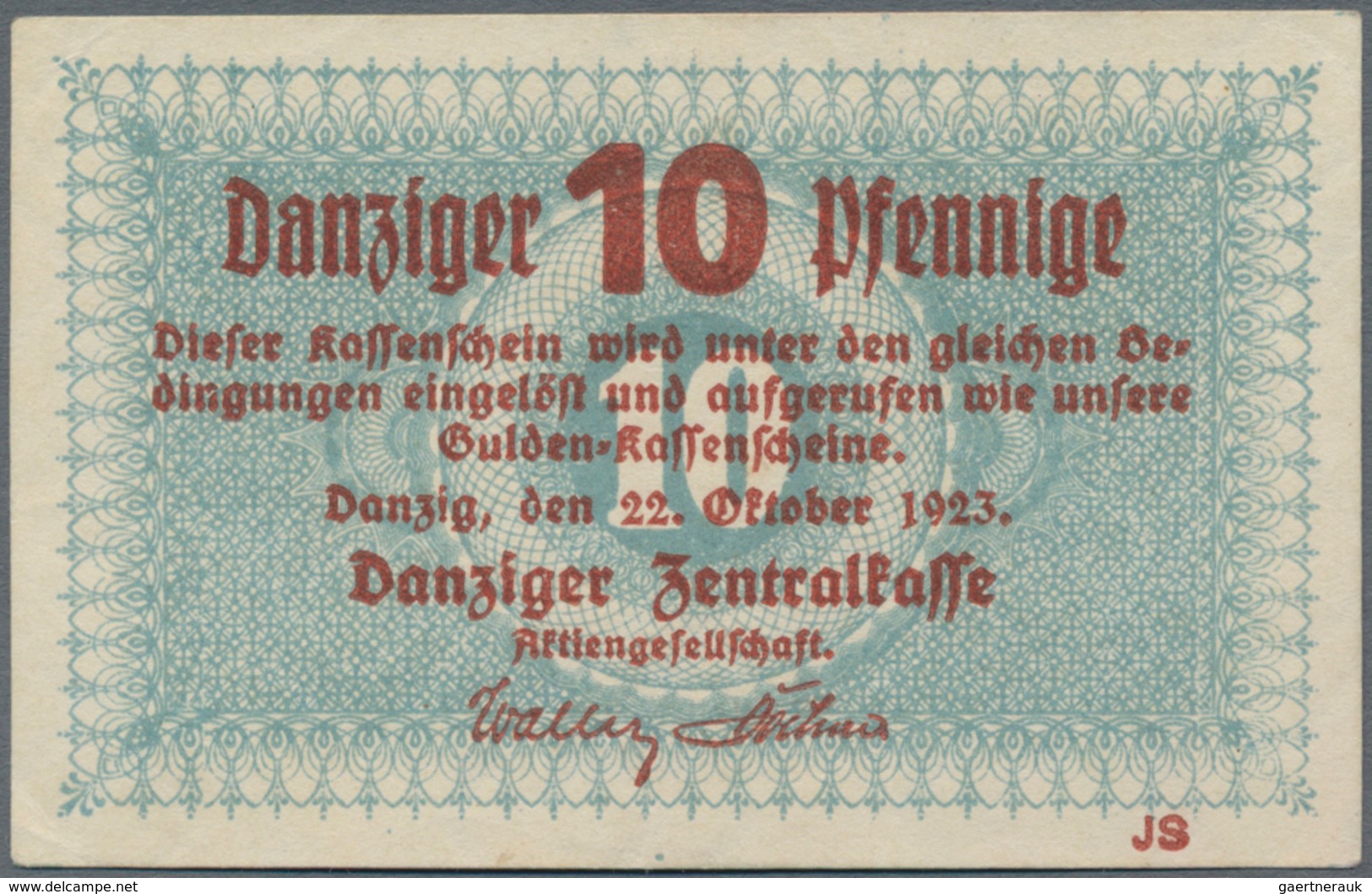 Deutschland - Nebengebiete Deutsches Reich: Danzig, Zentralkasse 10 Pfennig 1923, Ro.814a, Winziger - Altri & Non Classificati