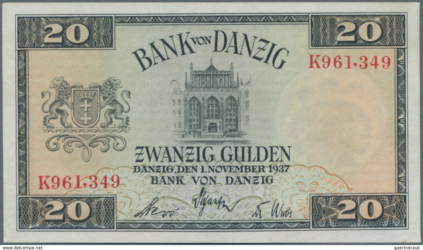 Deutschland - Nebengebiete Deutsches Reich: Bank Von Danzig 20 Gulden 1. November 1937, Serie „K“, R - Altri & Non Classificati