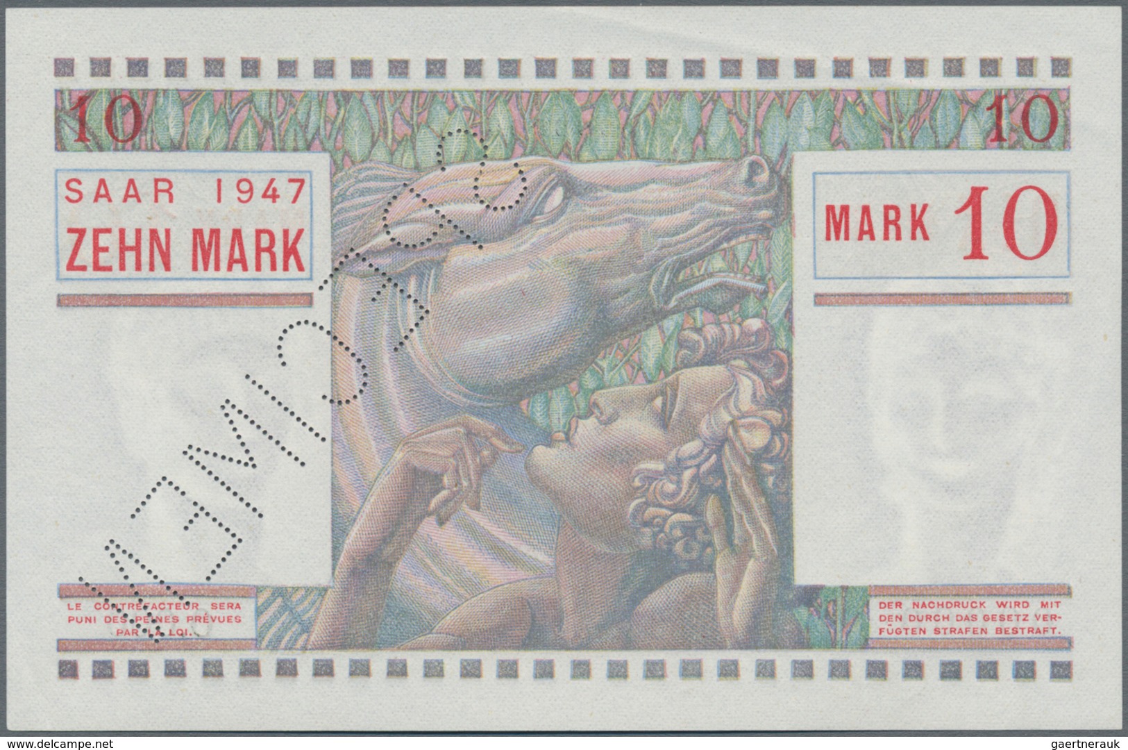 Deutschland - Nebengebiete Deutsches Reich: Mustersatz der Saarmark-Noten 1947, Ro.867M-872M mit 1 M